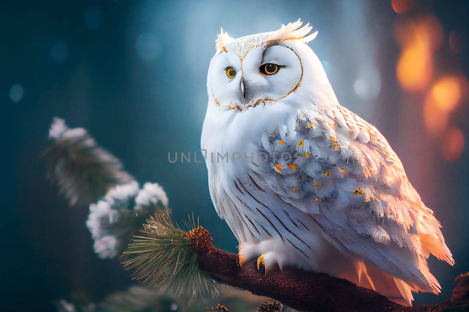 White Snowy Owl.  Generative AI.