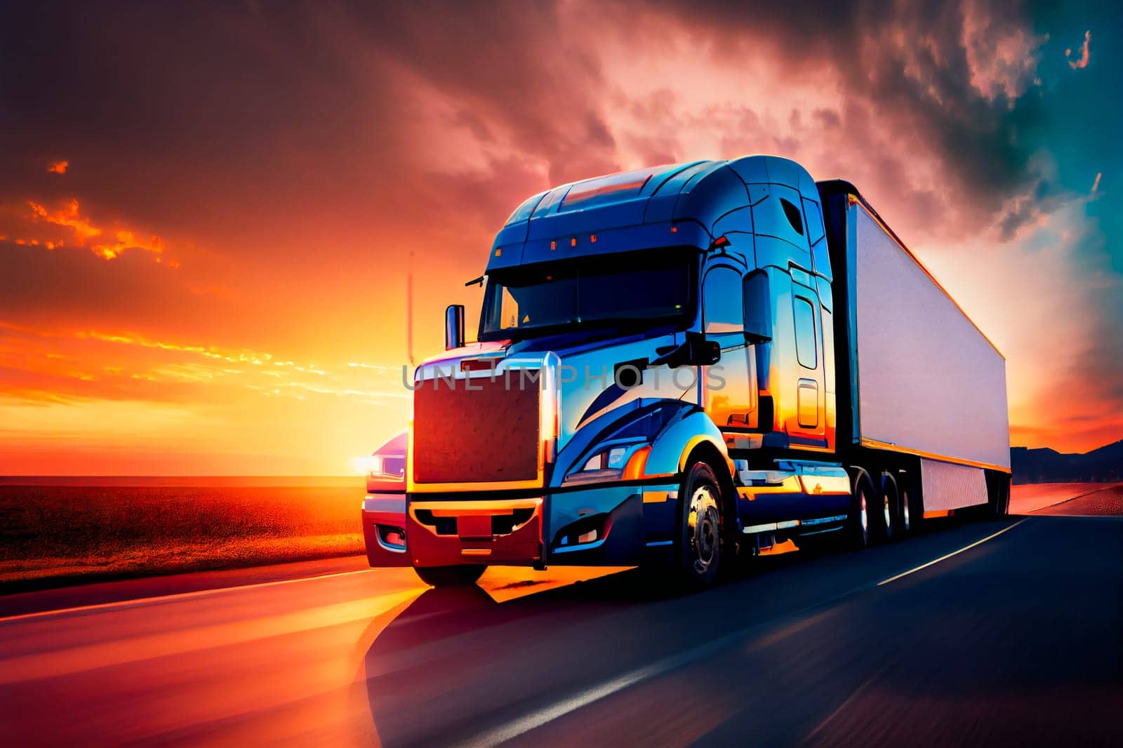 Truck on the road.  Truck speeding away on highway.  Generative AI.