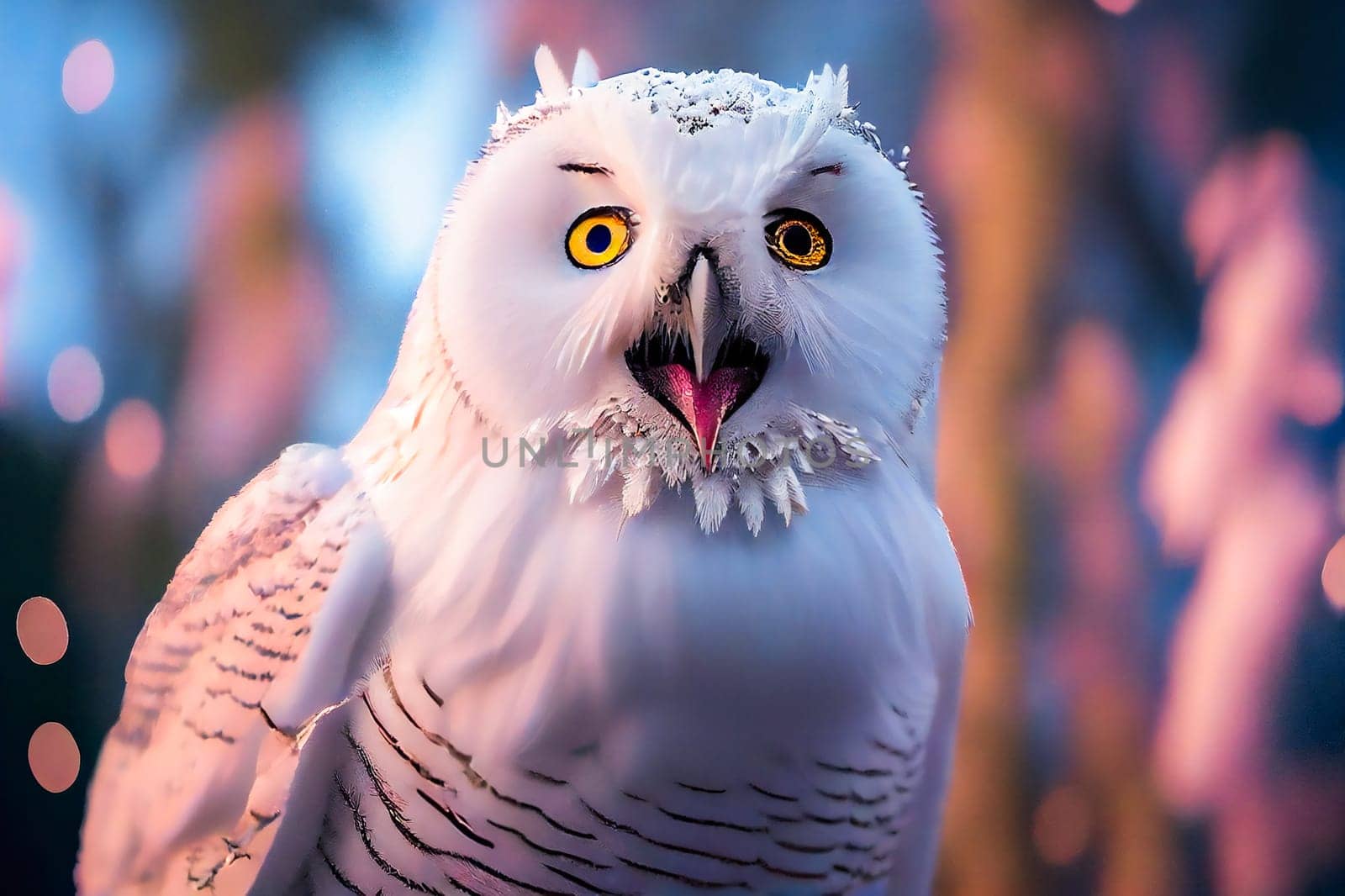 White Snowy Owl.  Generative AI.