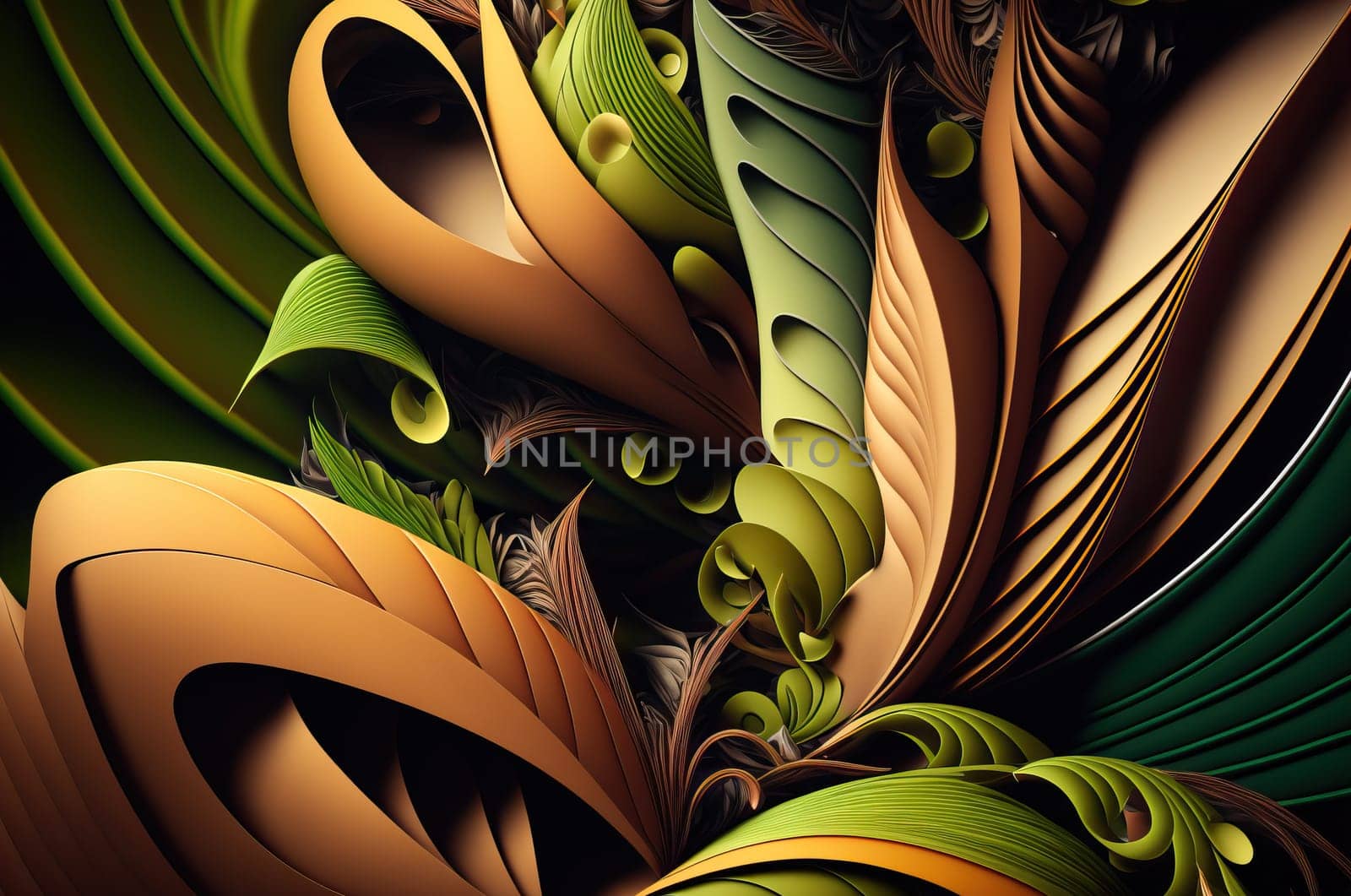 Abstract green and beige leaves background texture. Generative AI