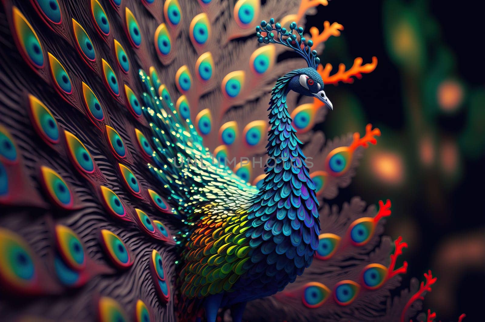 Portrait of a peacock. Ai Generated