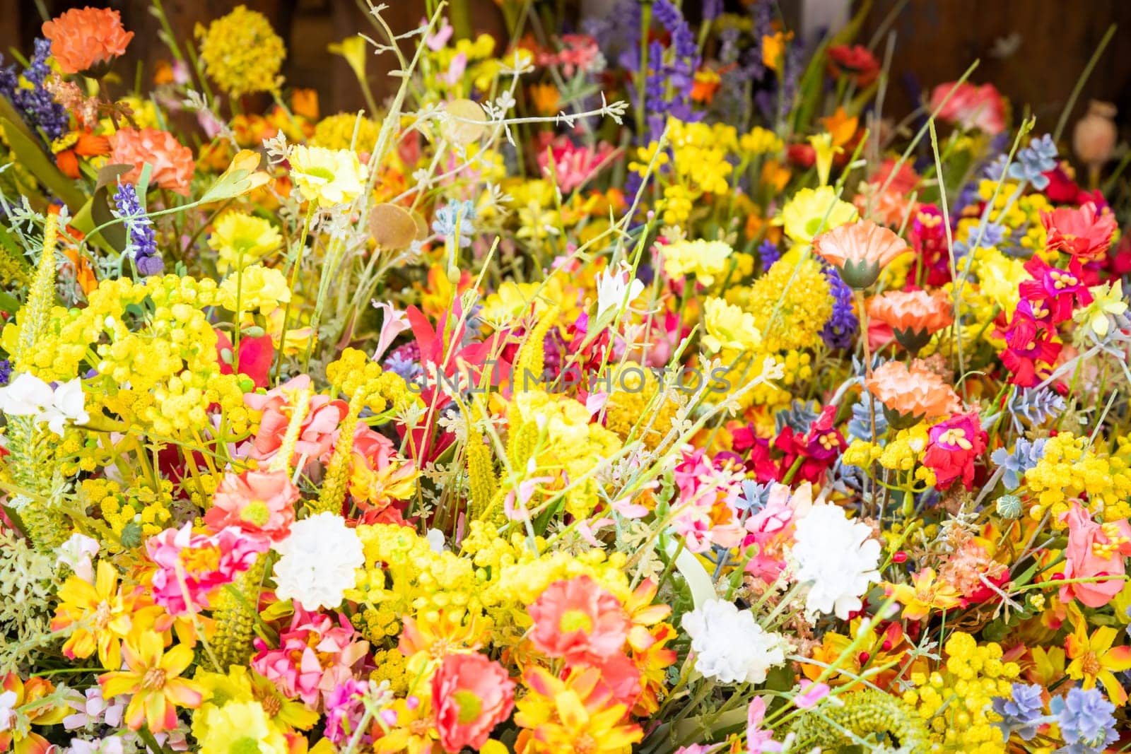 Vintage flowers market on public street - retro cottagecore style