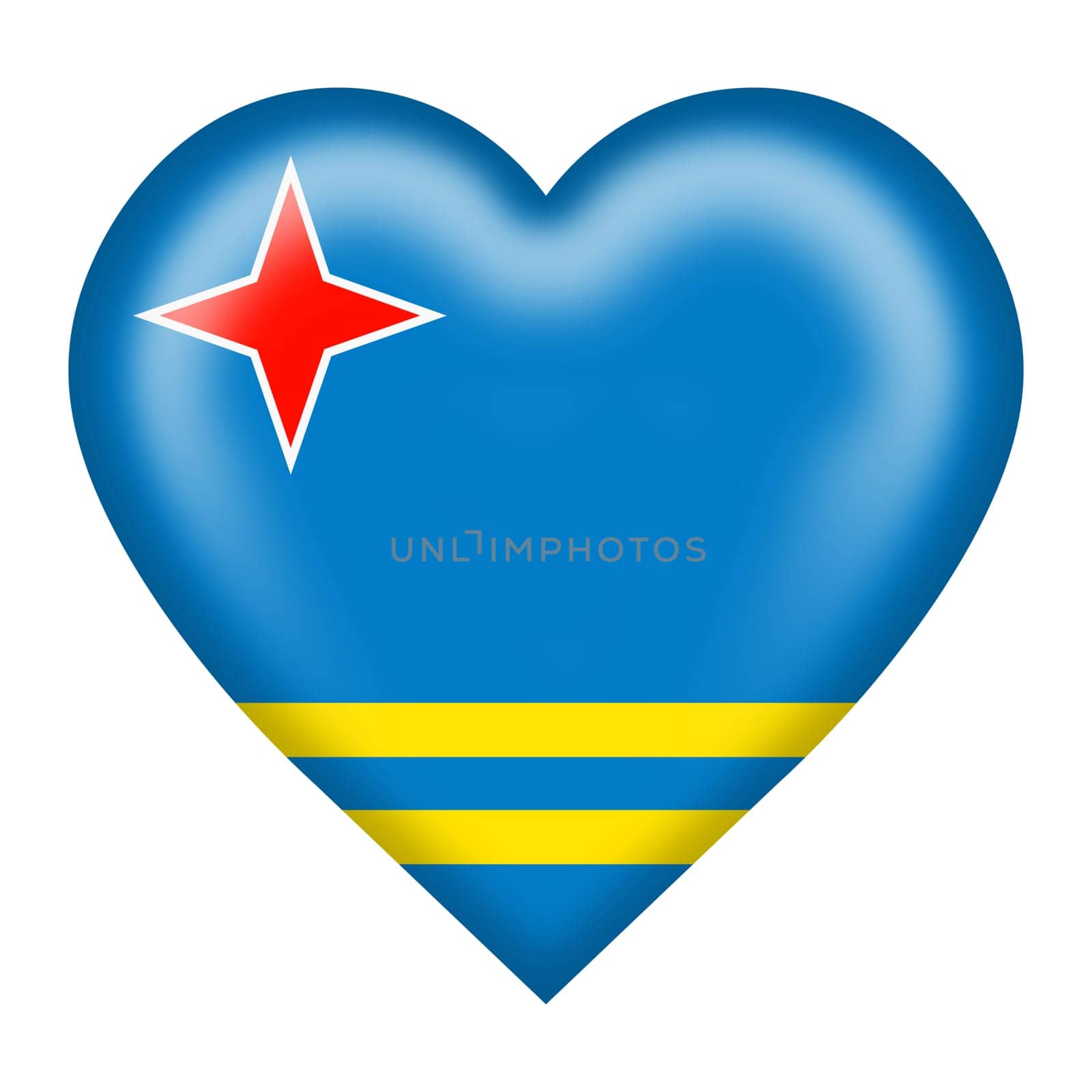 An Aruba flag heart button isolated on white with clipping path 3d illustration