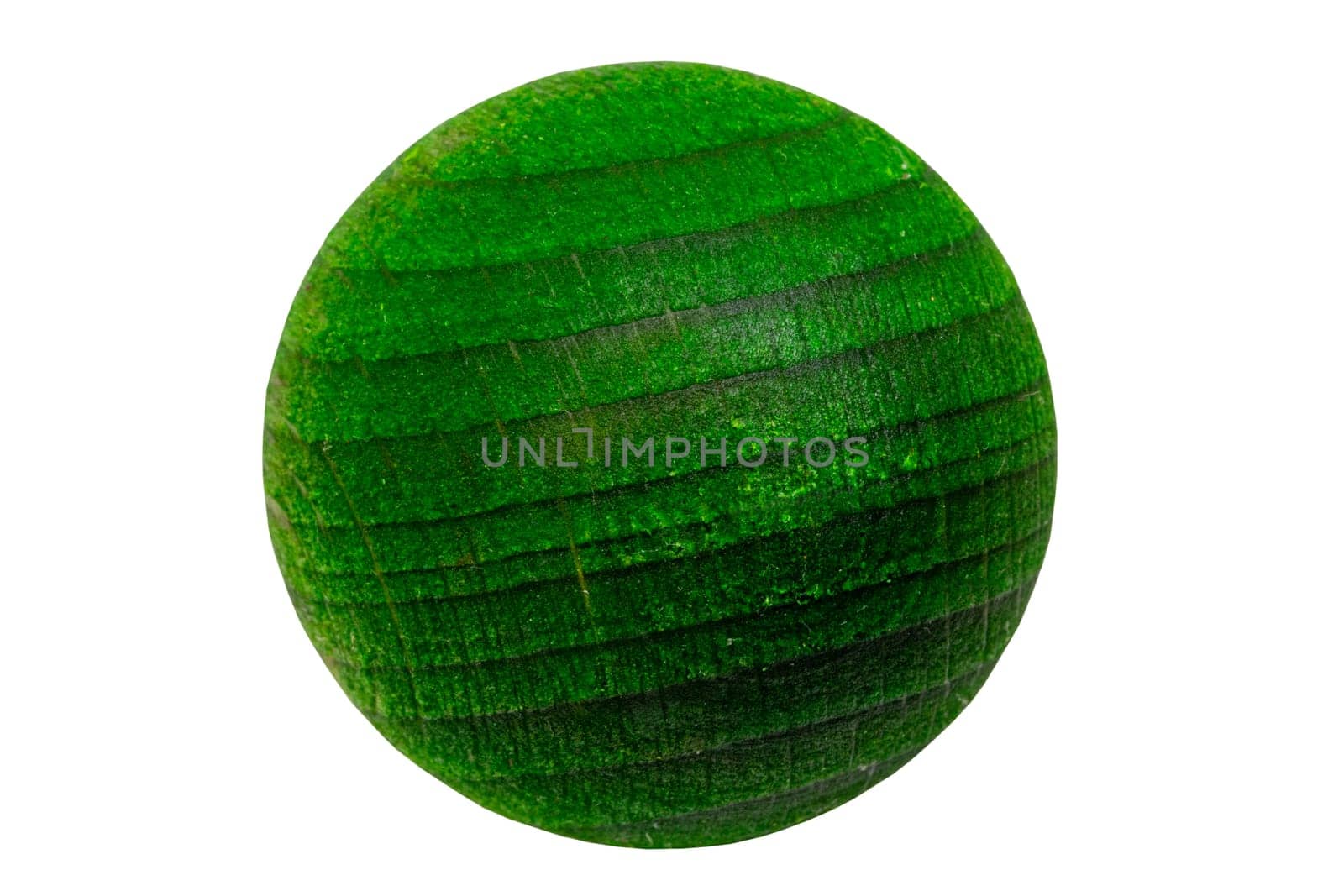 Scented wooden balls. Close-up of a green air freshener made of wooden ball and aromatized with essential oils. Clipping path. Beautiful gift isolated on white. Macro.