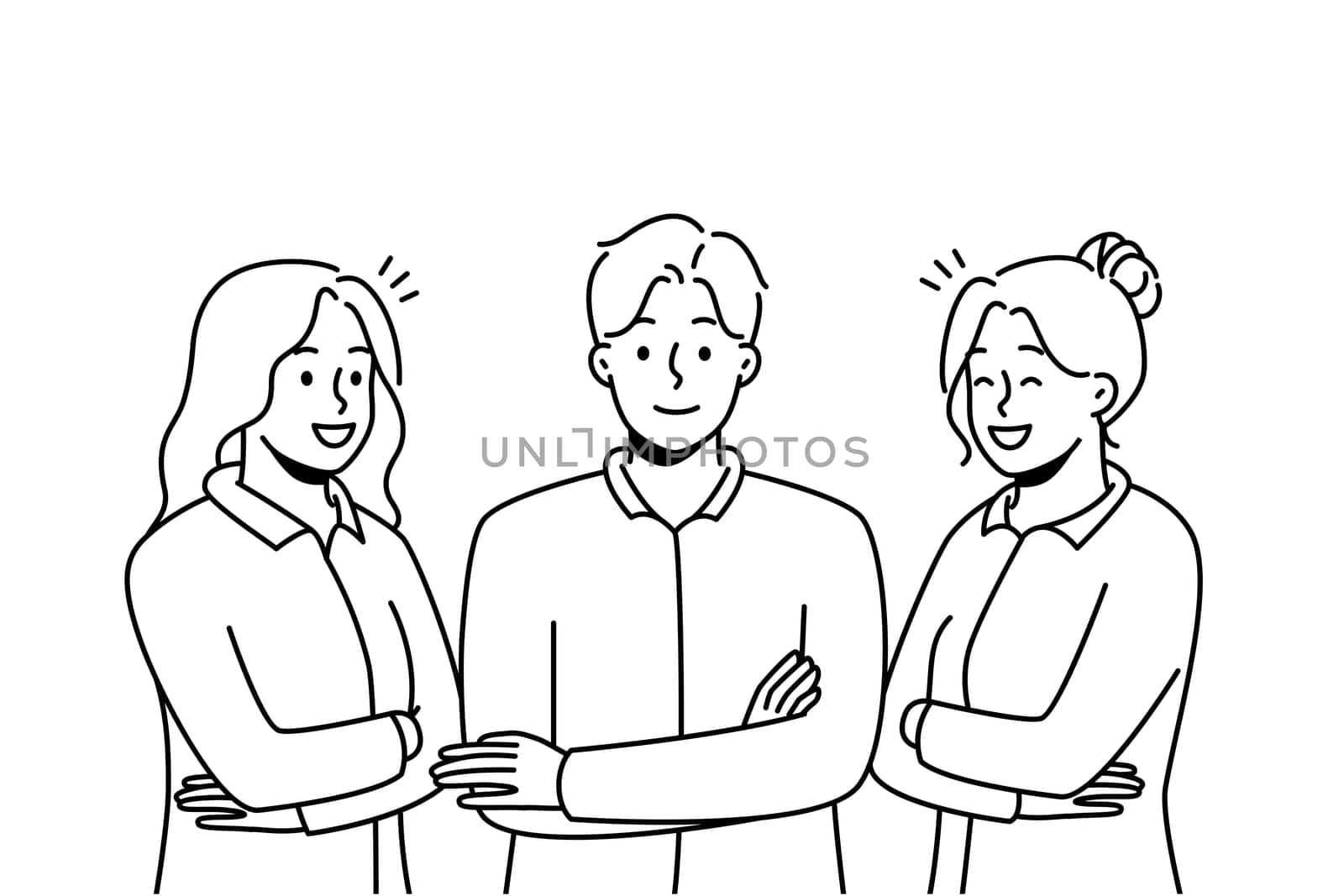 Portrait of smiling young professionals in uniforms feeling successful and confident. Group of work specialists or staff in formal wear. Vector illustration.