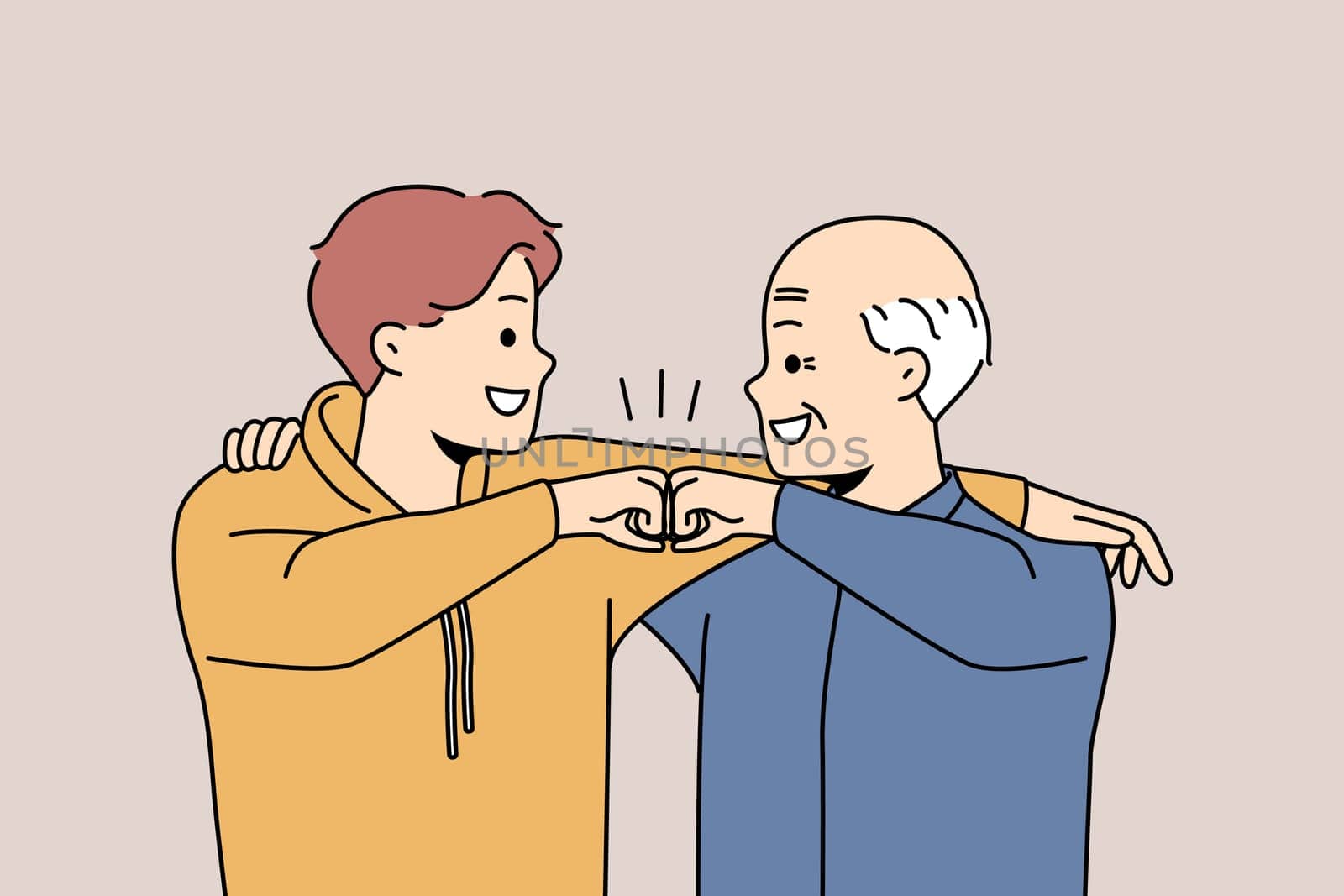 Happy grandfather and grandson give fists bump