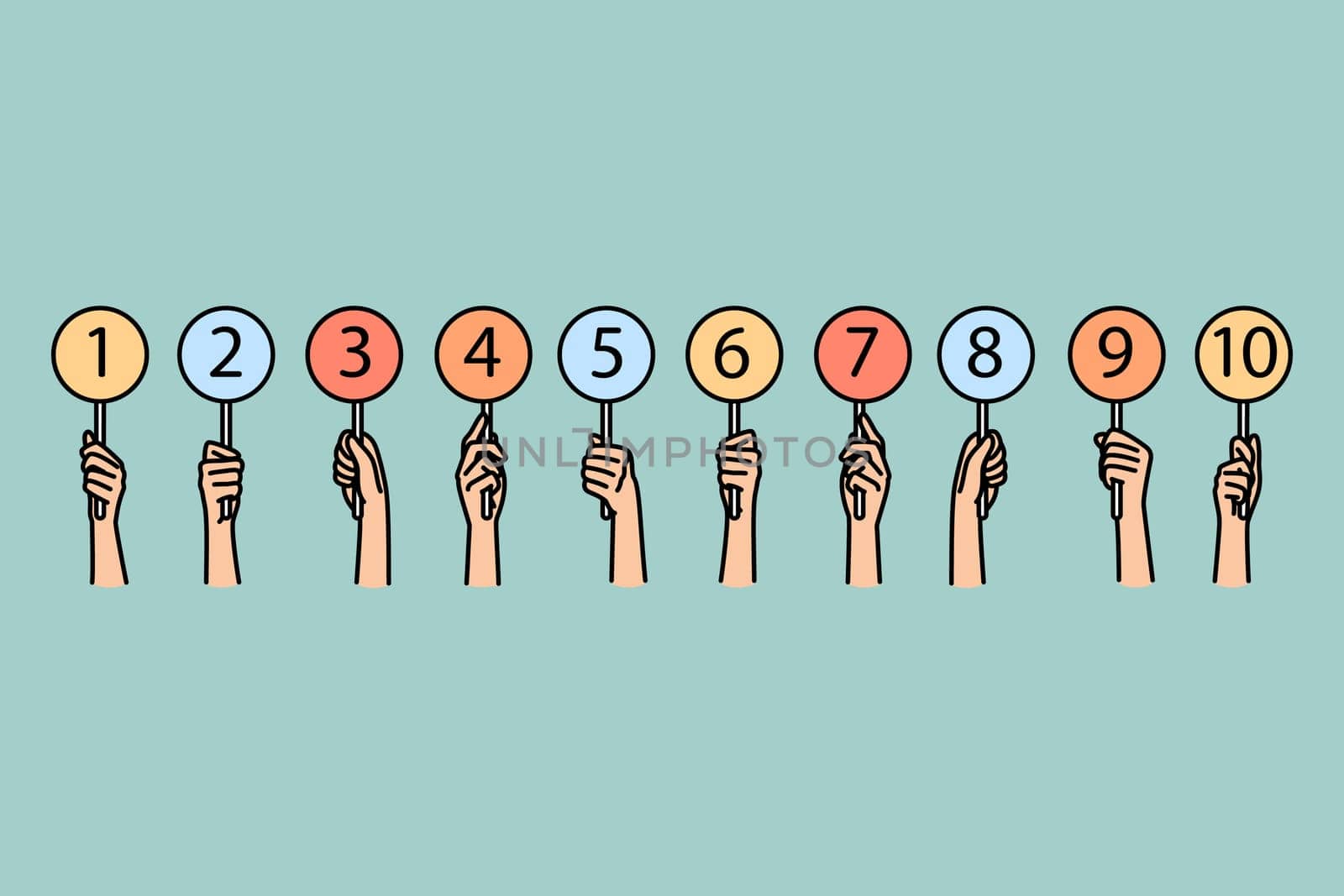 Diverse people holding numbers in hands