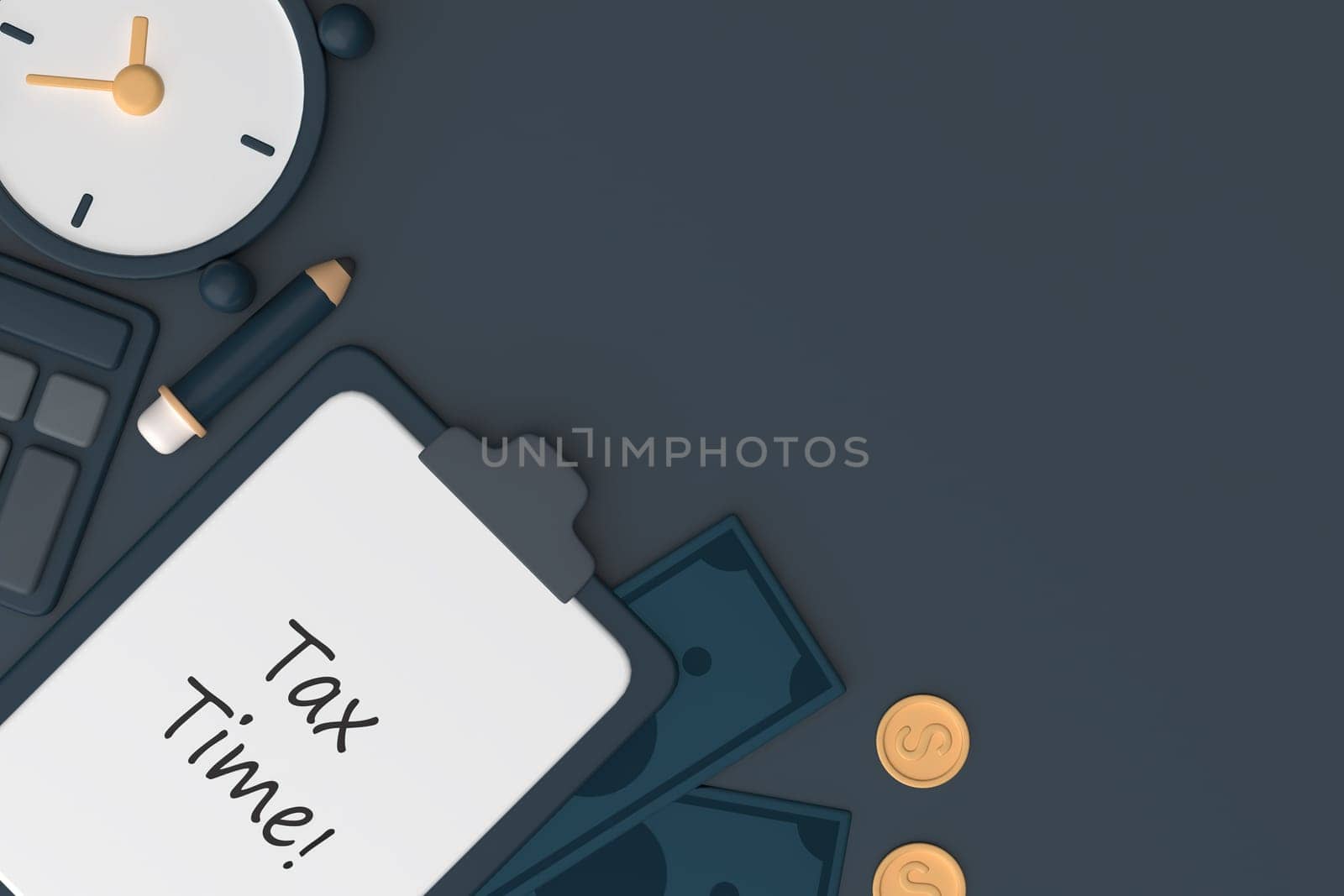 Tax Day Reminder Concept. 3d illustration submit tax by online concept, online tax payment and report. Business income.