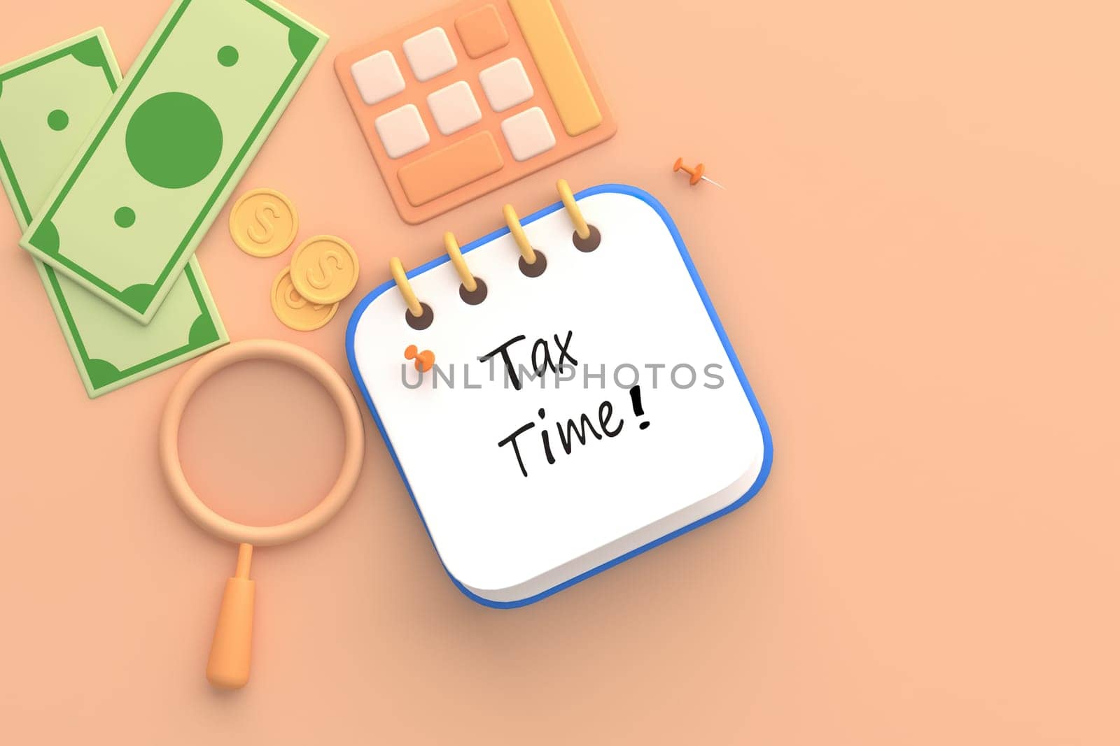 Tax Day Reminder Concept. 3d illustration submit tax by online concept, online tax payment and report. Business income.
