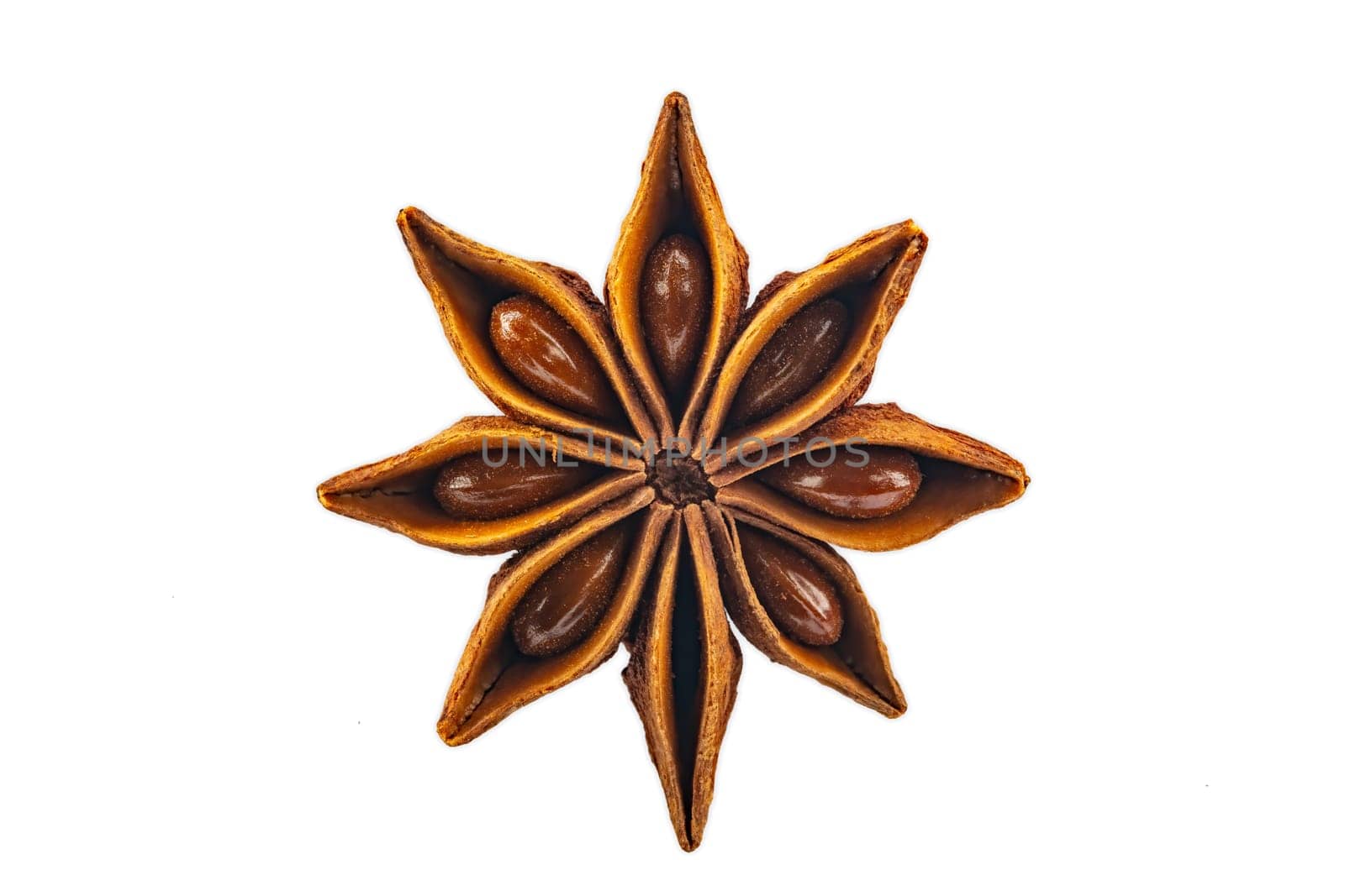 Macro shot from one Anise ingredient in detail isolated over white background.