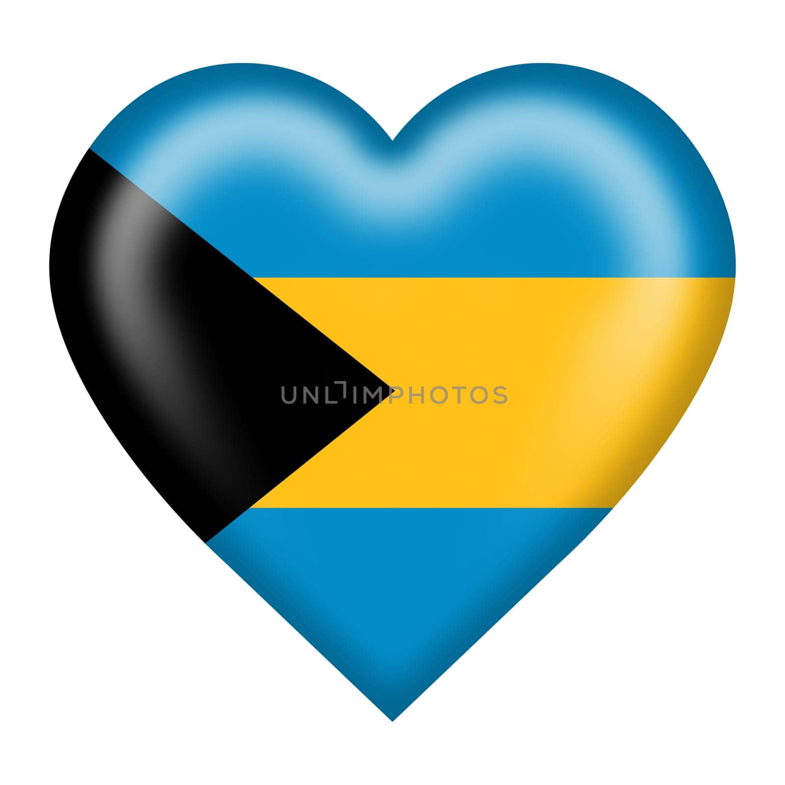 A Bahamas flag heart button isolated on white with clipping path 3d illustration