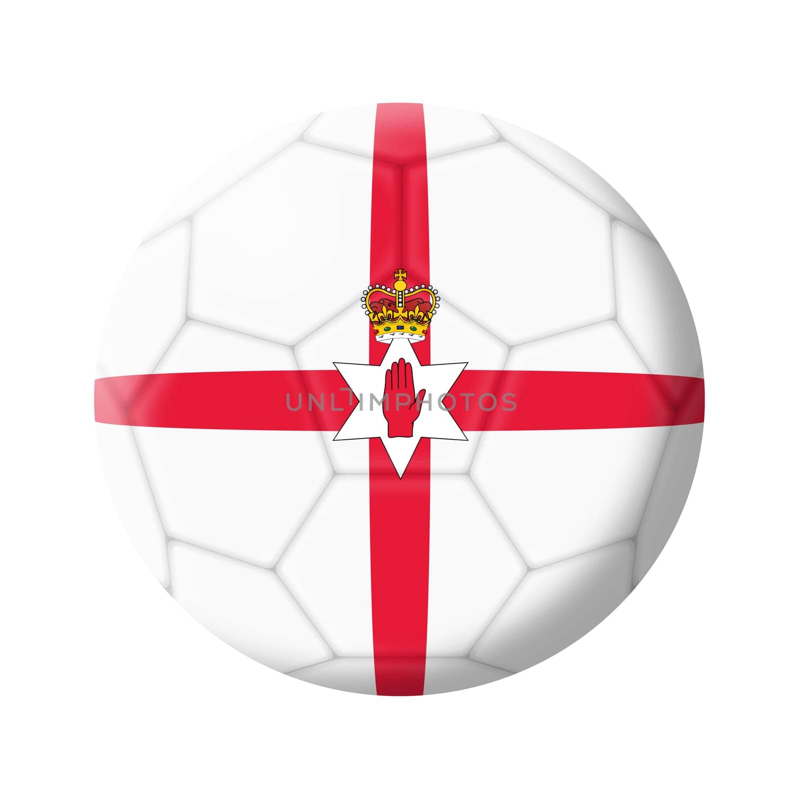 A Northern Ireland soccer ball football 3d illustration isolated on white with clipping path