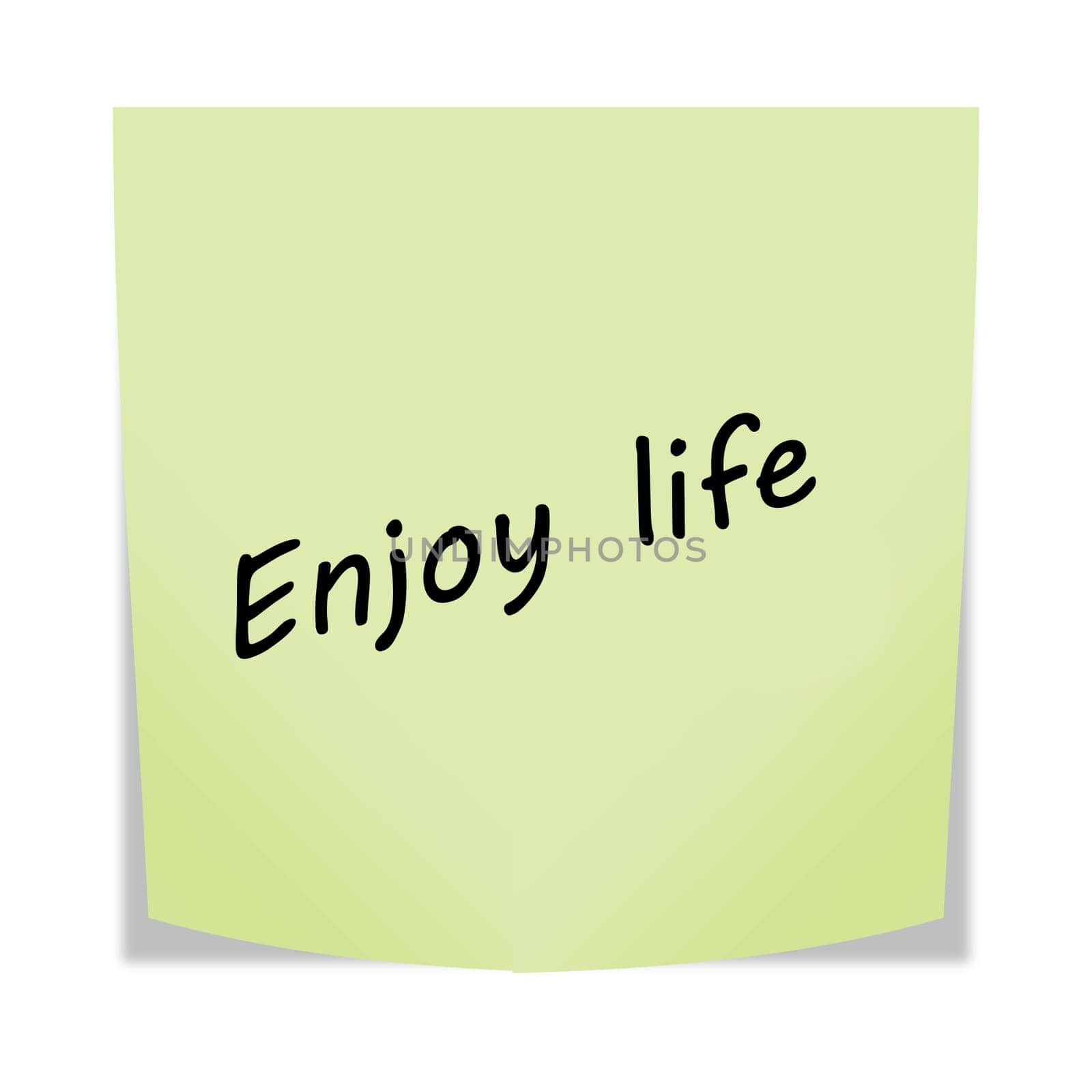 An Enjoy life 3d illustration post note reminder on white with clipping path