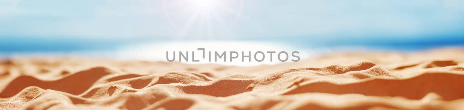 Panoramic view of the empty seashore in summer. Concept of the vacation and tourism.