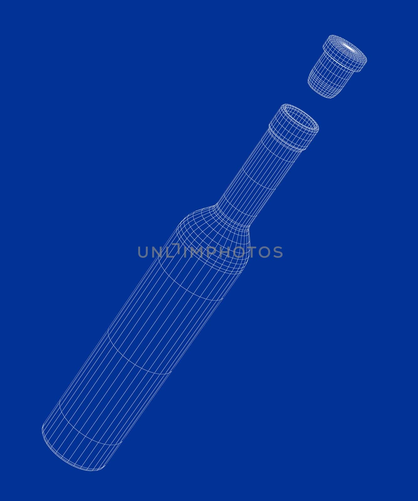 3D wire-frame model of tall bottle for water or alcoholic beverages