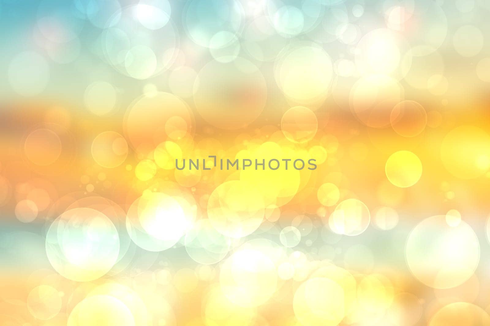 Abstract bright gradient motion spring or summer landscape texture background with natural gold yellow bokeh lights and blue bright sunny sky. Beautiful backdrop with space for design.