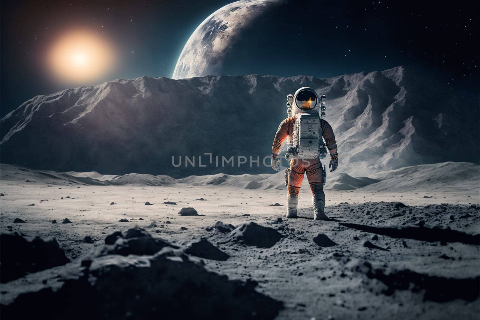 Astronaut in outer space. Space travel copncept