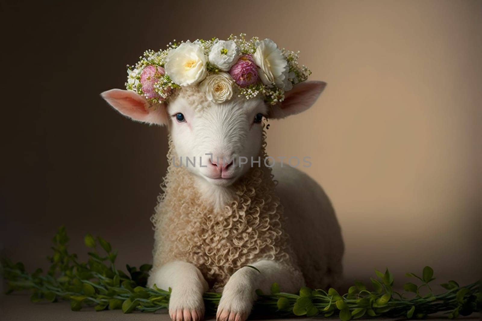 Baby lamb with flower crown