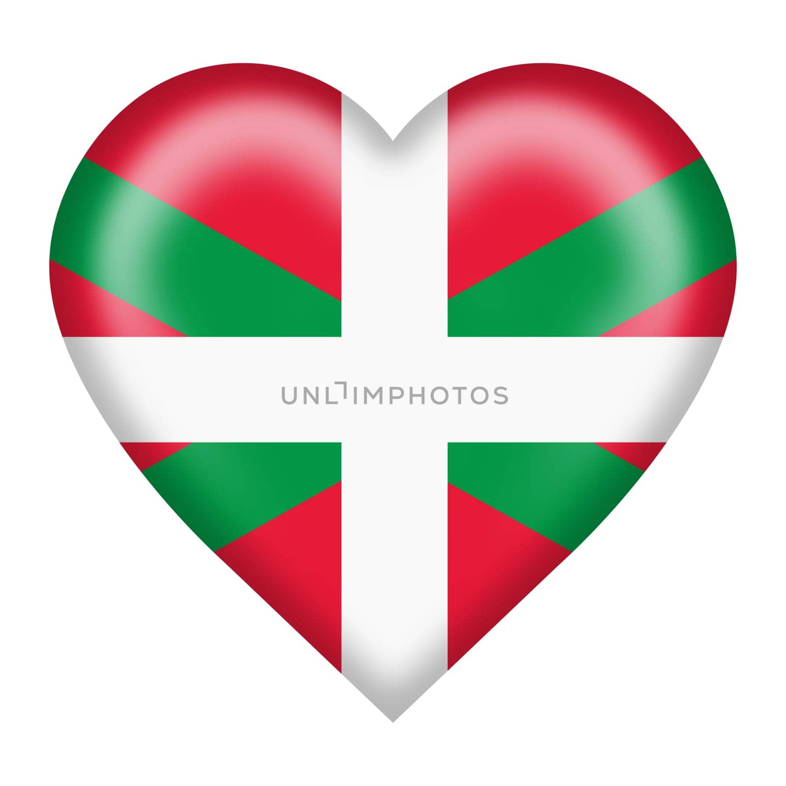 A Basque flag heart button isolated on white with clipping path 3d illustration