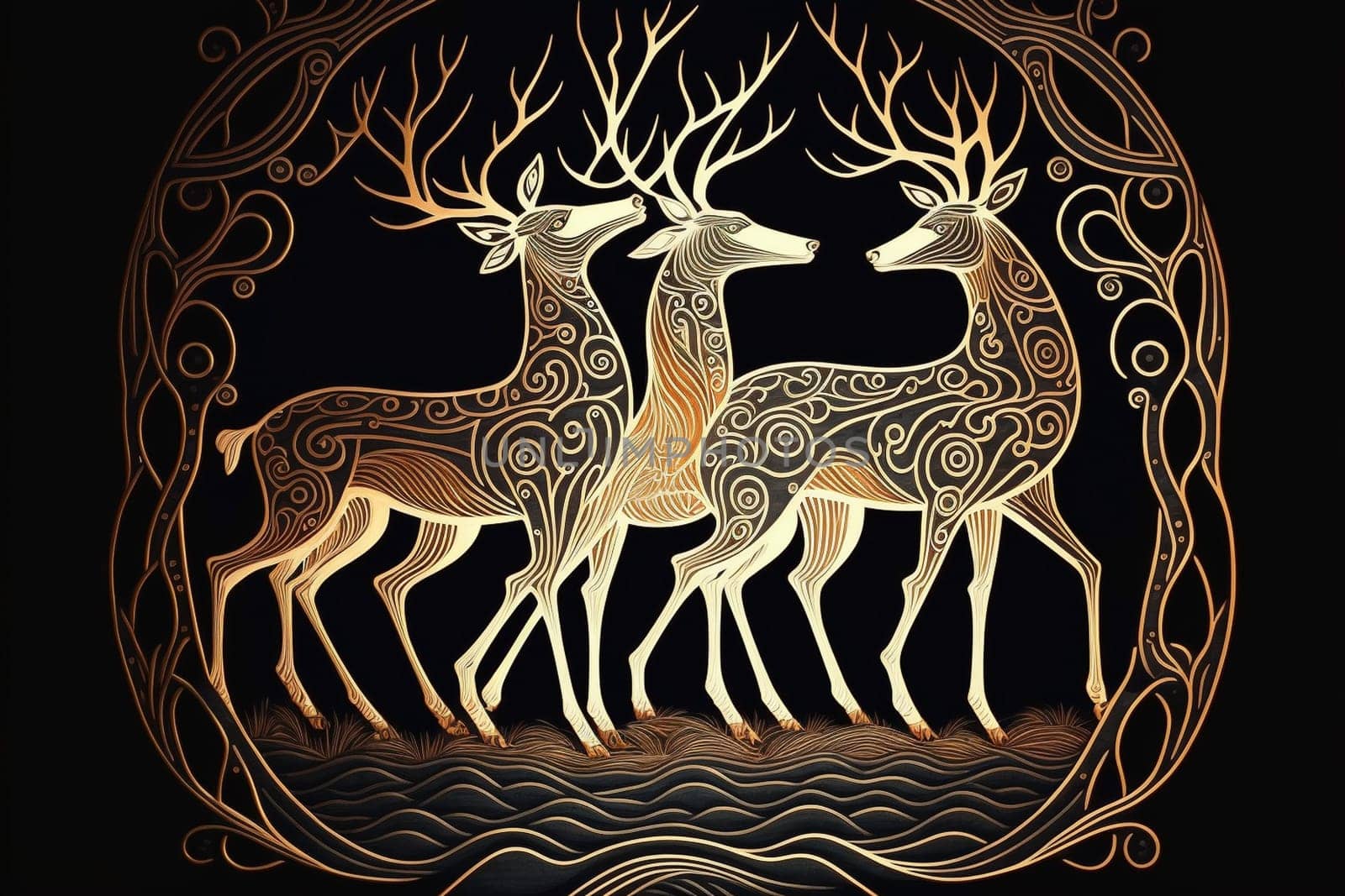 Art nouveau background with reindeers