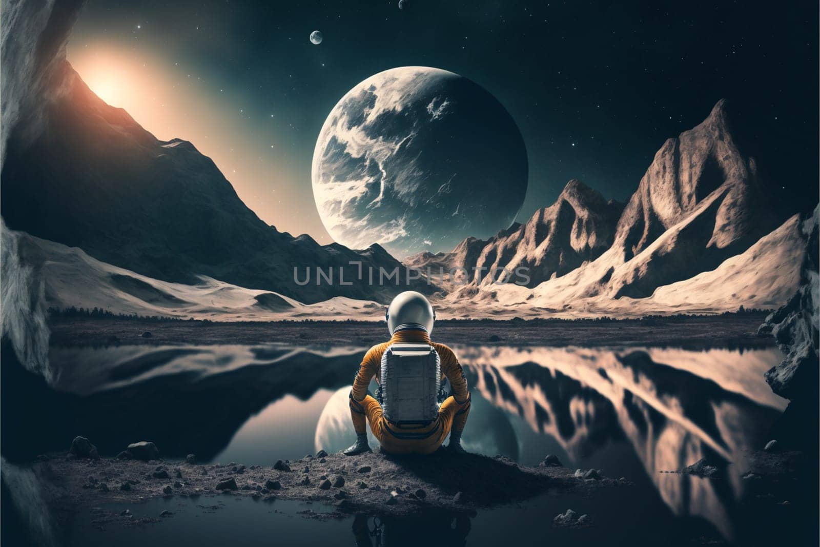 Astronaut in outer space. Space travel copncept