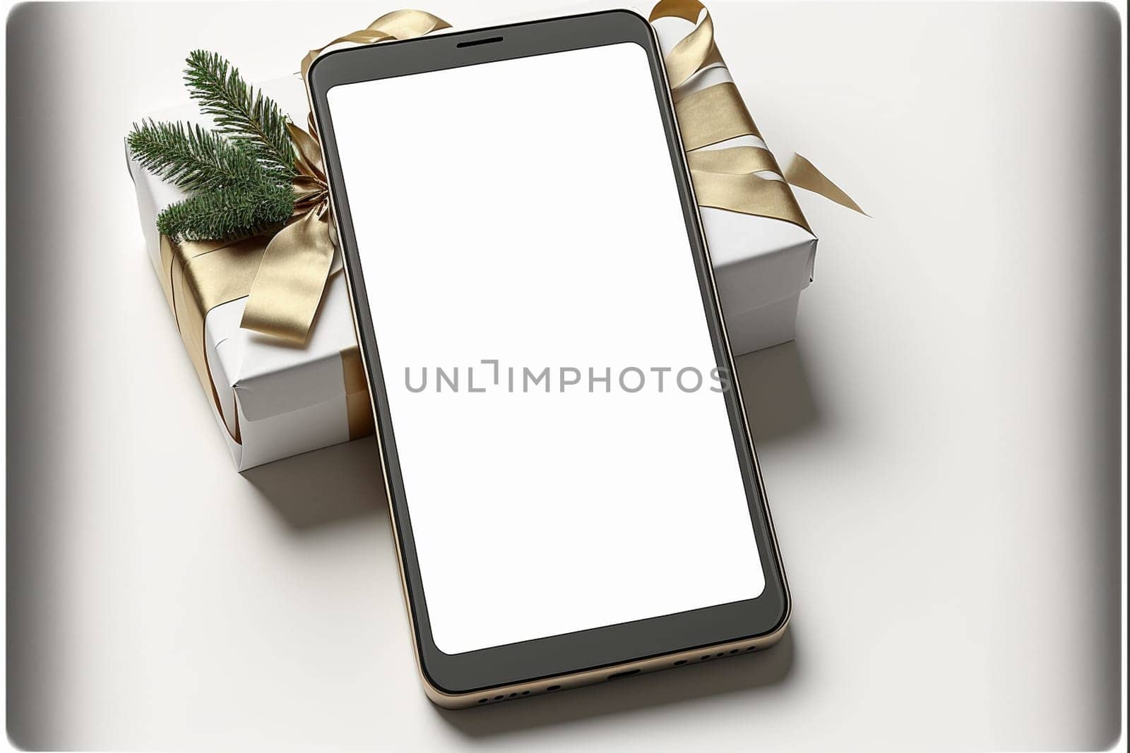 Christmas gift and smartphone, social media, marketing, advertising, online shopping concept
