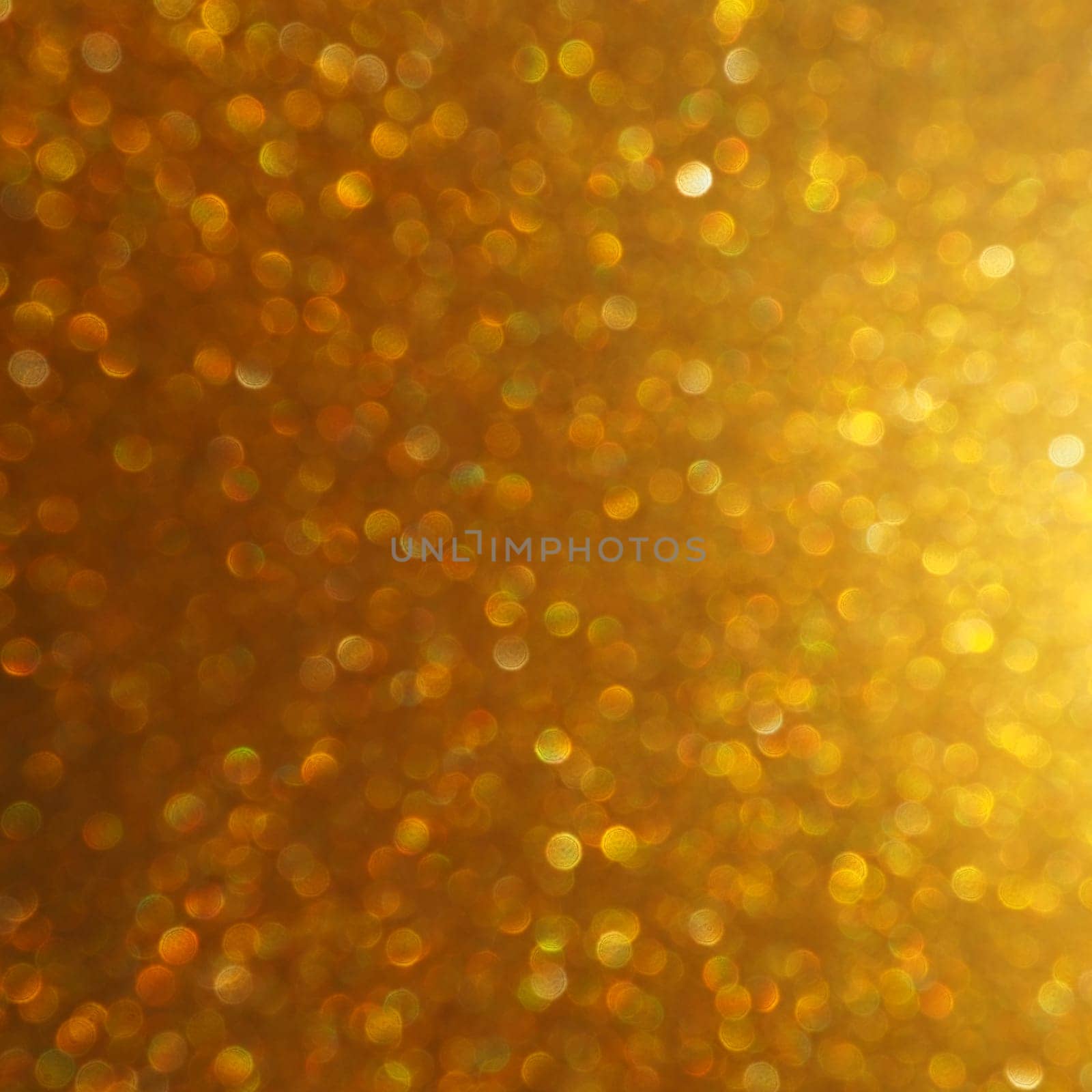 Bokeh light of gold glitters. Golden glitter texture background. Sparkling glitter wrapping paper with sequins and sparkles. Festive golden bokeh and glitter. Beautiful background