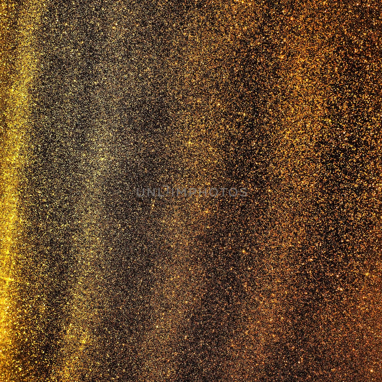Bokeh light of gold glitters. Golden glitter texture background. Sparkling glitter wrapping paper with sequins and sparkles. Festive golden bokeh and glitter. Diagonal stripes and waves.