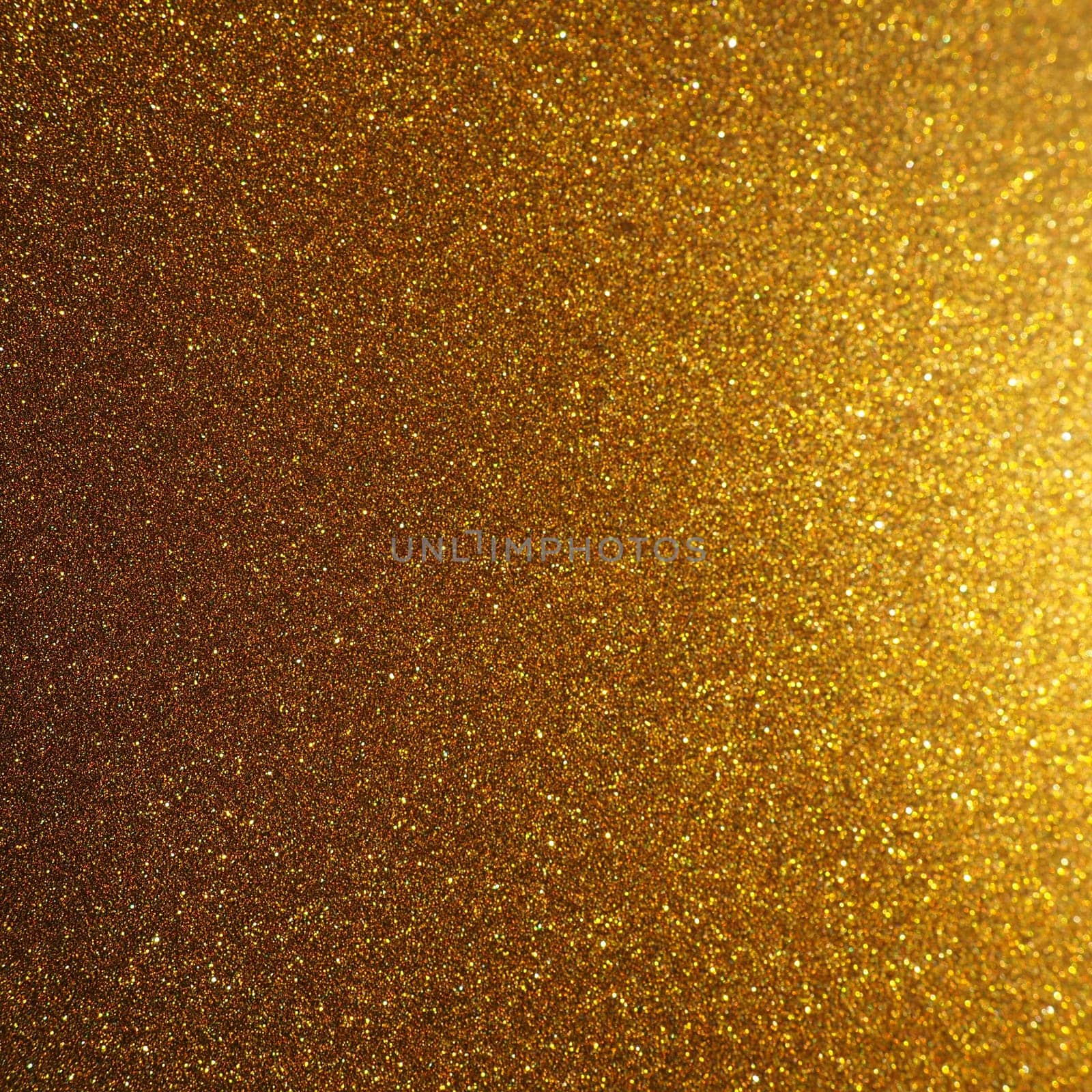 Bokeh light of gold glitters. Golden glitter texture background. Sparkling glitter wrapping paper with sequins and sparkles. Festive golden bokeh and glitter. Beautiful background