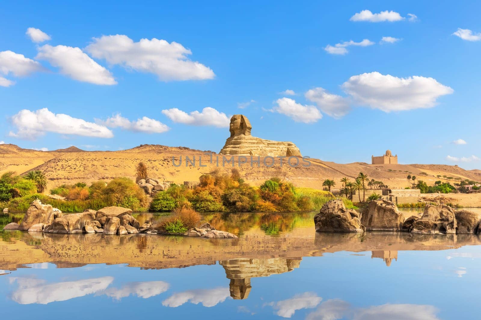 Famous Aswan landscape on the way to The Great Sphinx, Egypt.