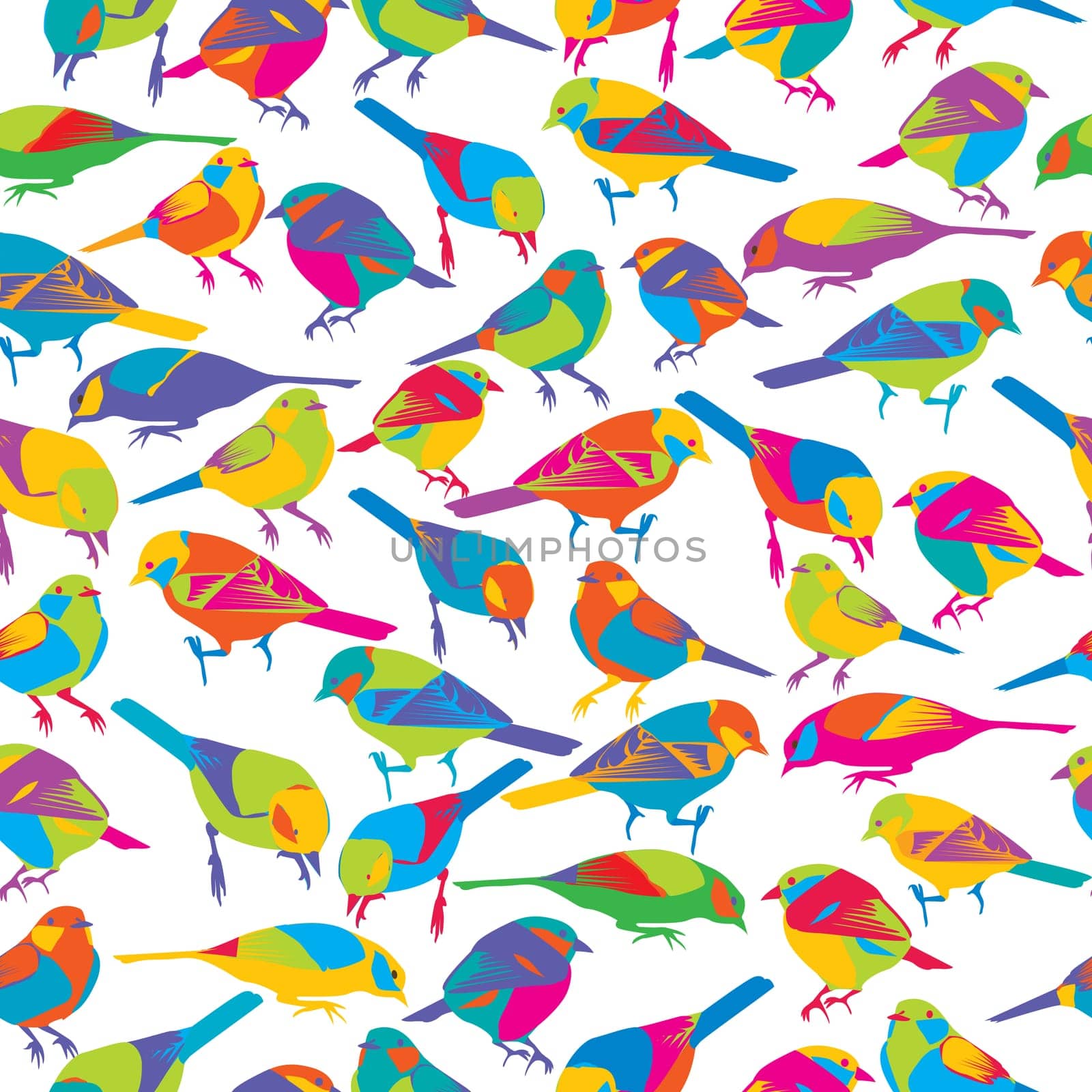 Seamless pattern with colorful birds