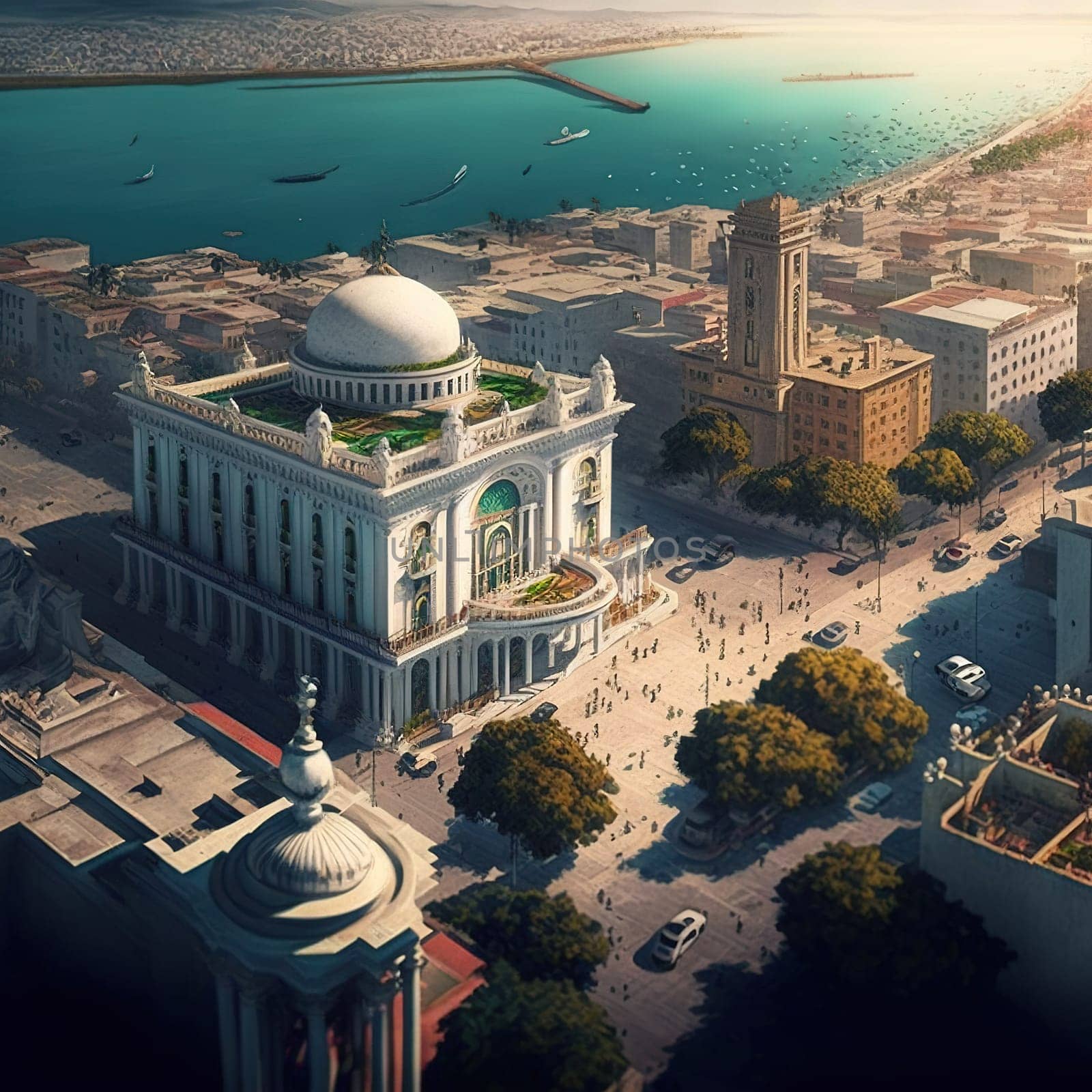 This painting captures the rich history and architectural splendor of Dar-el-Muluk, the main attraction of Algiers, Algeria. The city's unique blend of Islamic and traditional architecture, as well as the influences of past cultures, are prominently featured.