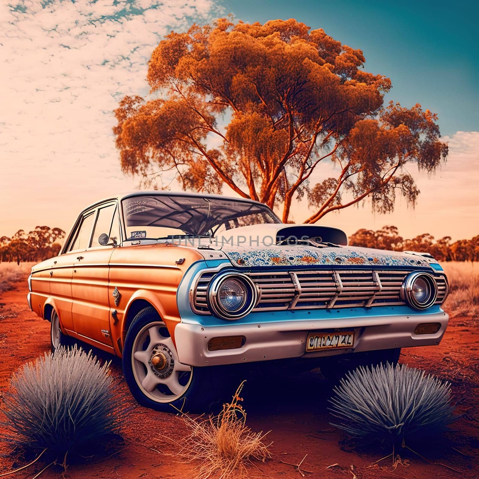 A beautiful photograph of a Ford Falcon in Australia, showcasing its classic and rugged design. The image captures the car's presence on the Australian roads, highlighting its role as an iconic vehicle in the country. The photograph illustrates the Ford Falcon's enduring popularity and cultural significance in Australia.