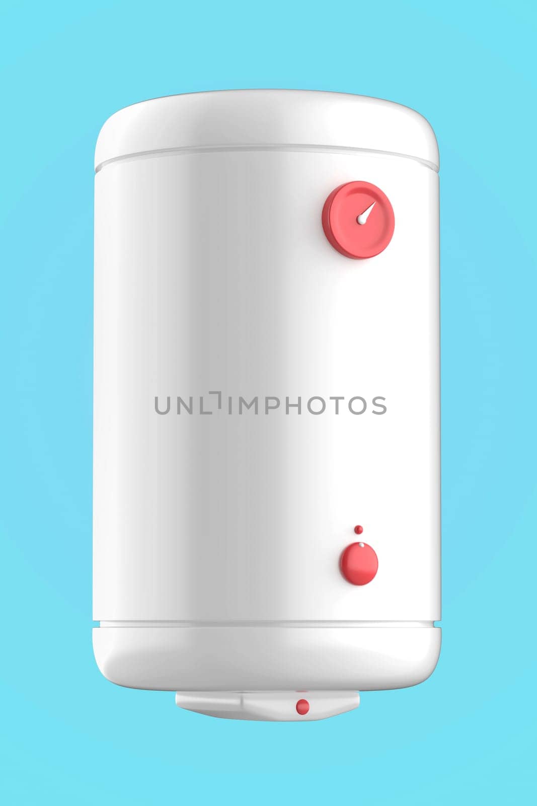 White simple electric water heater on blue background