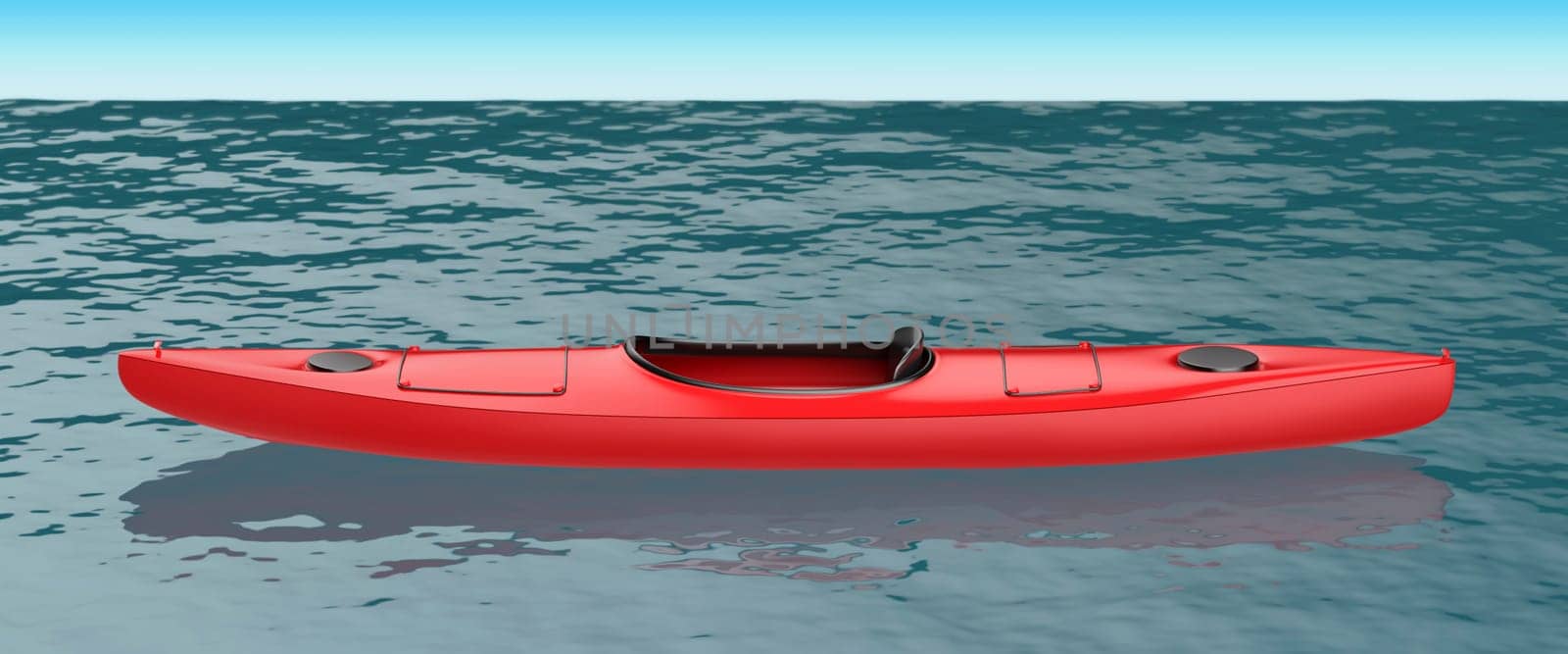 Red kayak on water, side view