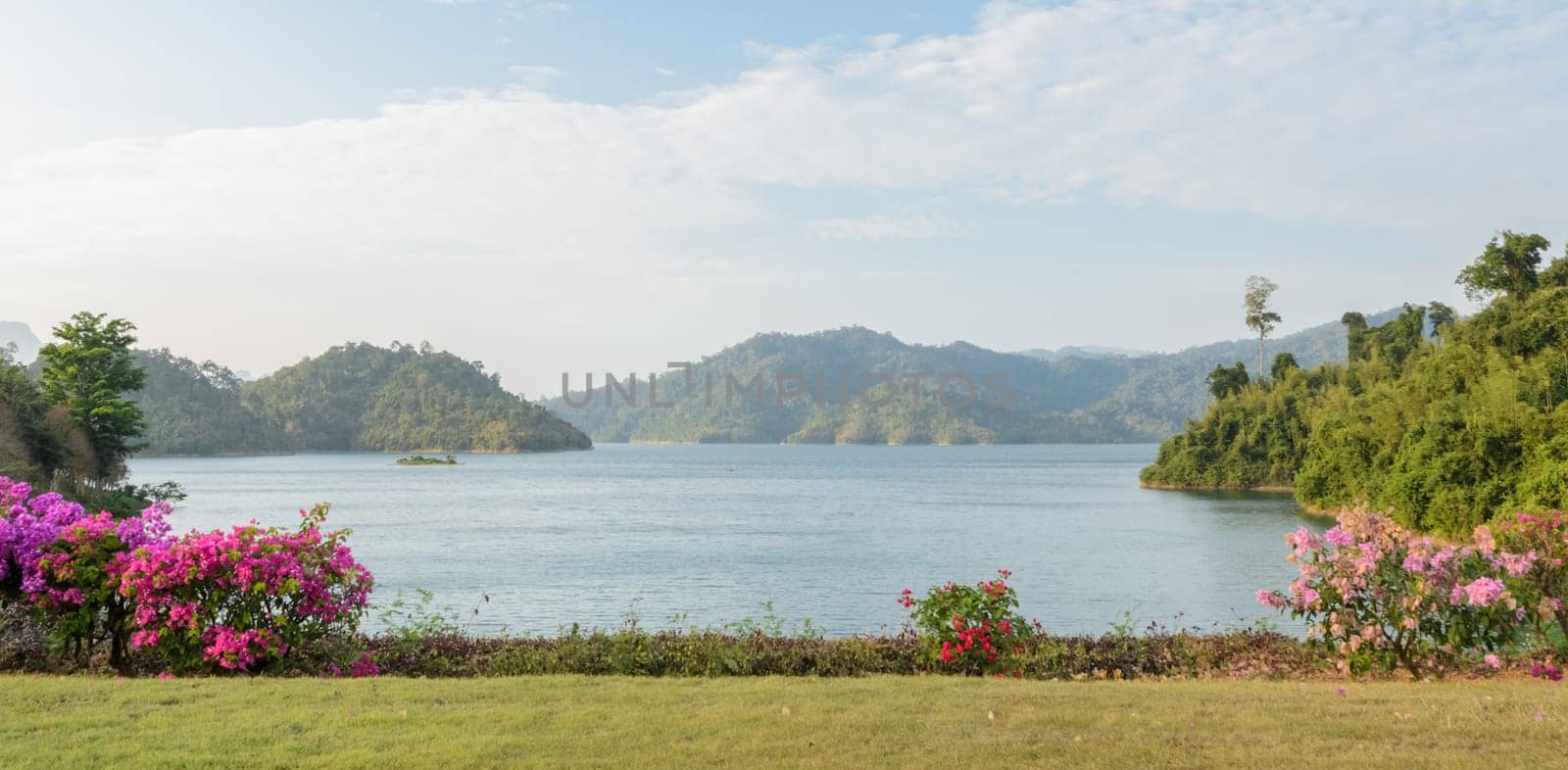 Stunning view of Limestone mountains and lake in Khao Sok National Park, Surat Thani Province, Thailand