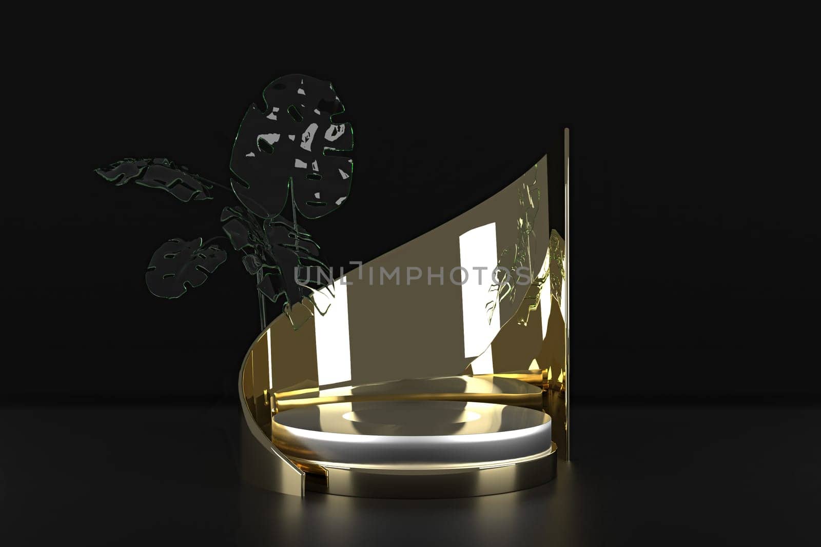 Abstract geometric podium background. Minimalist primitive shapes. Modern mockup. Blank template. Empty showcase. 3d render of shop display