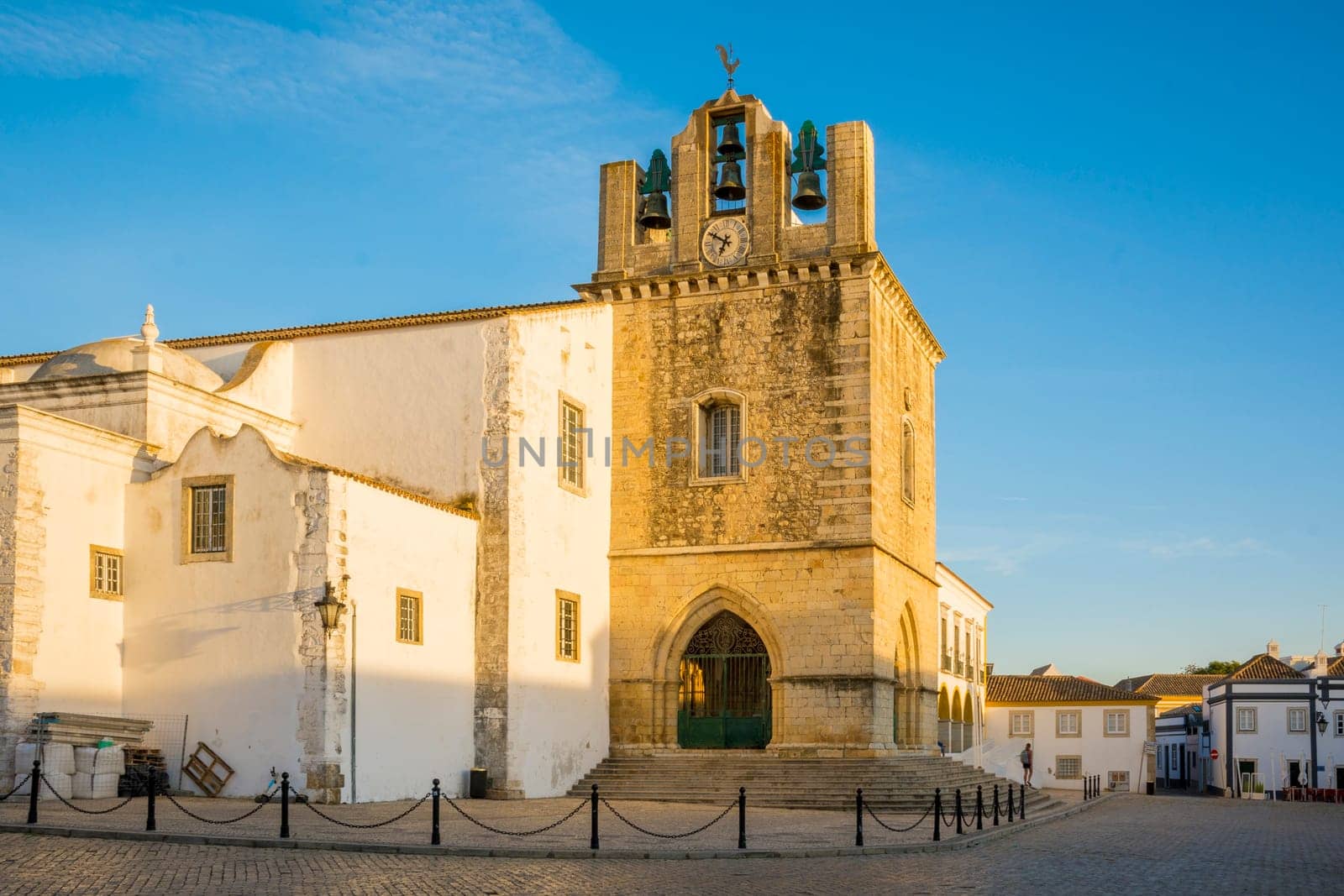 Faro, Portugal, September 2022: View on Faro Cathedral at Largo da Se in the old town.
