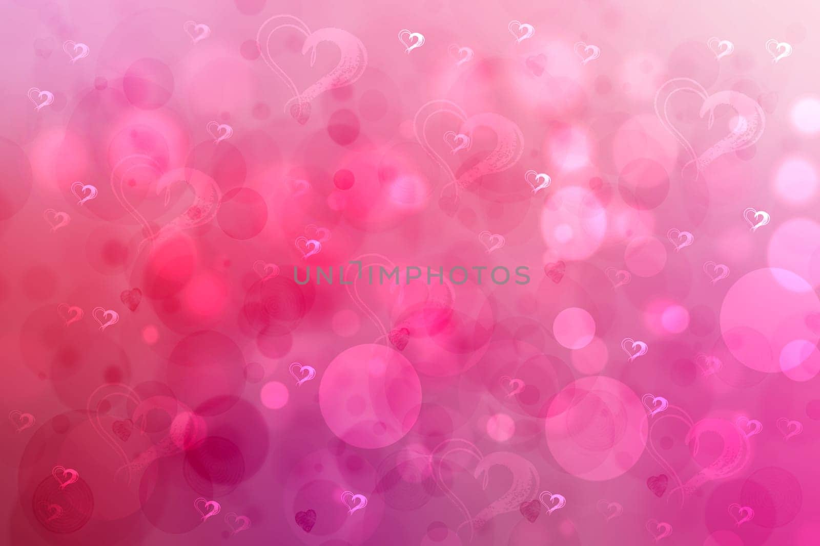 Abstract festive blur red pink magenta background with light pink hearts  love bokeh for wedding card or Valentine day.  Romantic textured backdrop with space for your design. Card concept.