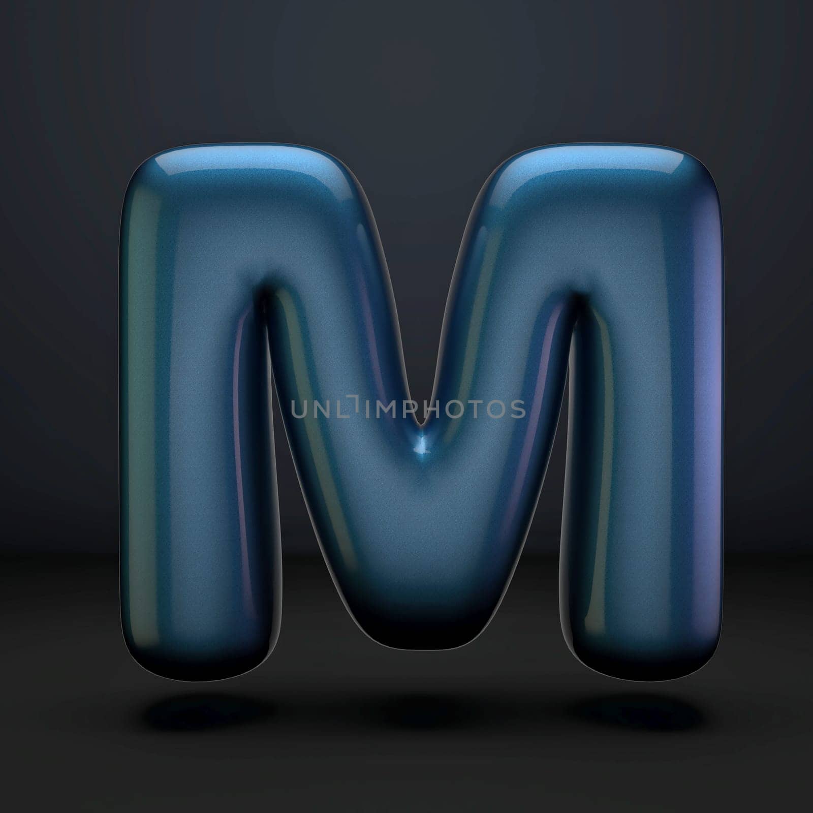 Dark blue shiny font Letter M 3D rendering illustration isolated on black background