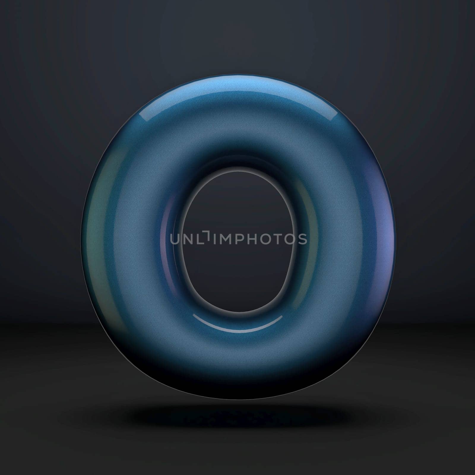 Dark blue shiny font Letter O 3D rendering illustration isolated on black background