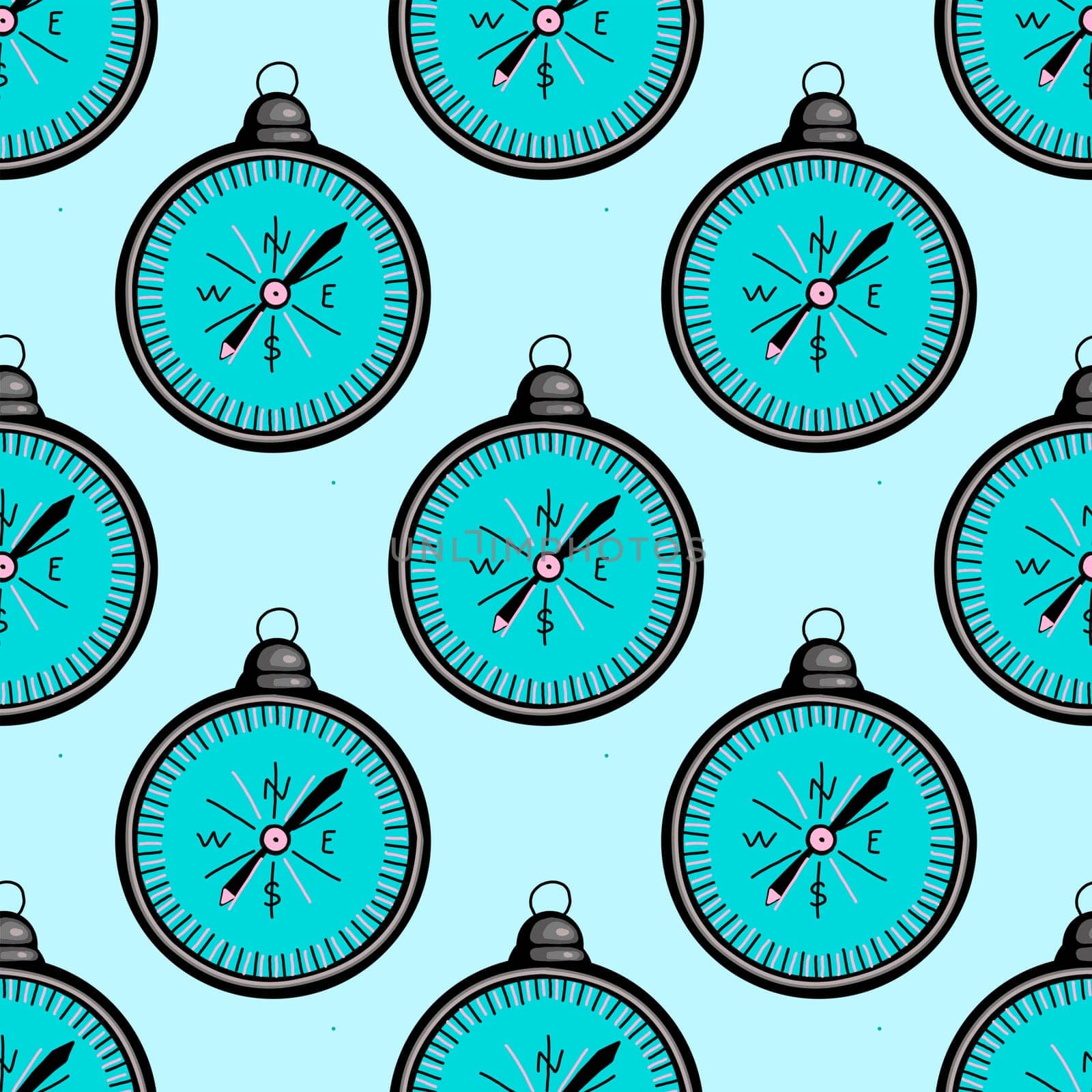 Design for children. compass nautical pattern.Vector seamless pattern with compass.