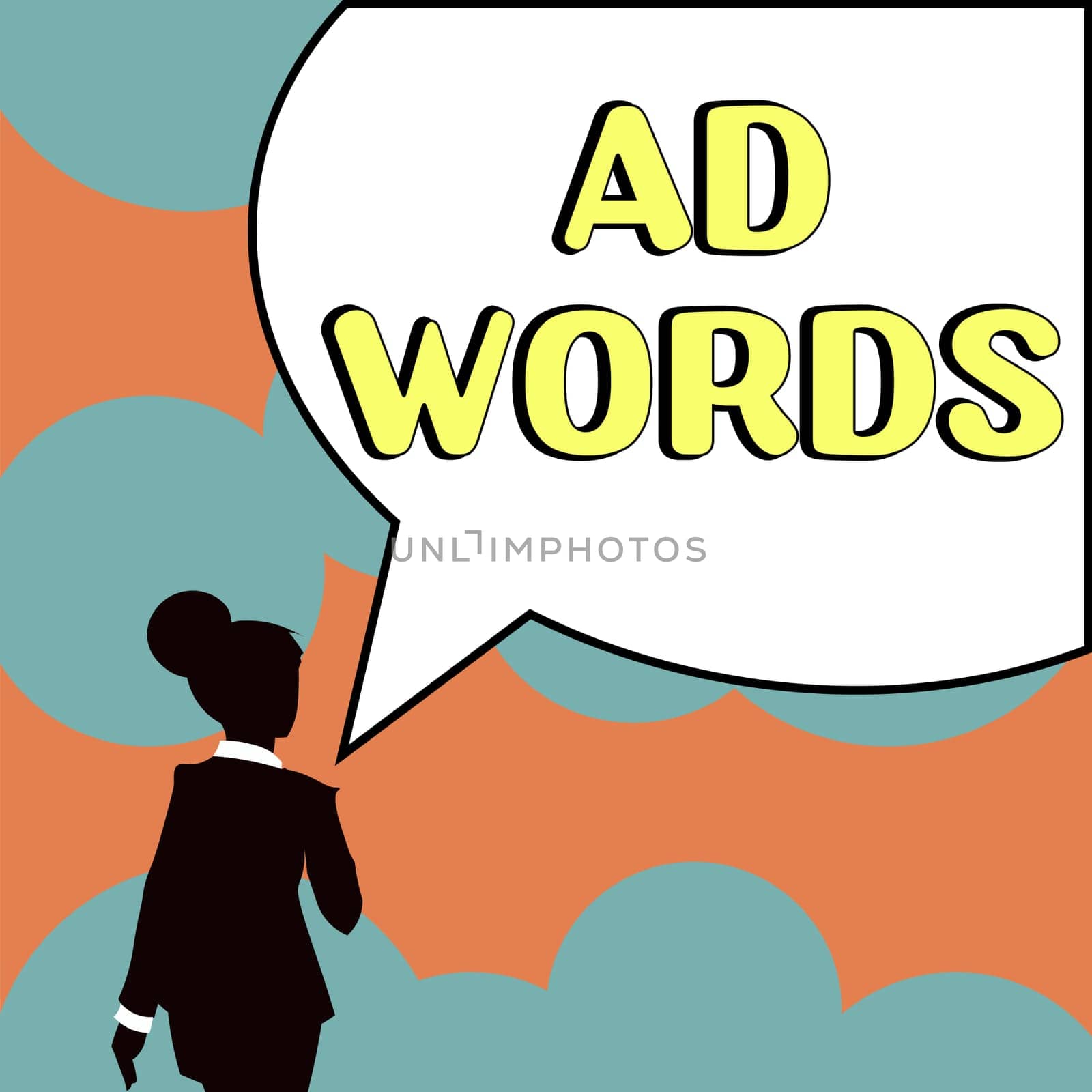 Sign displaying Ad Words, Concept meaning oversee and control the various advertising activities