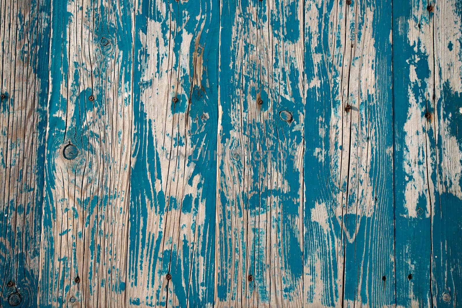 Vintage beach wood background - old blue color wooden plank