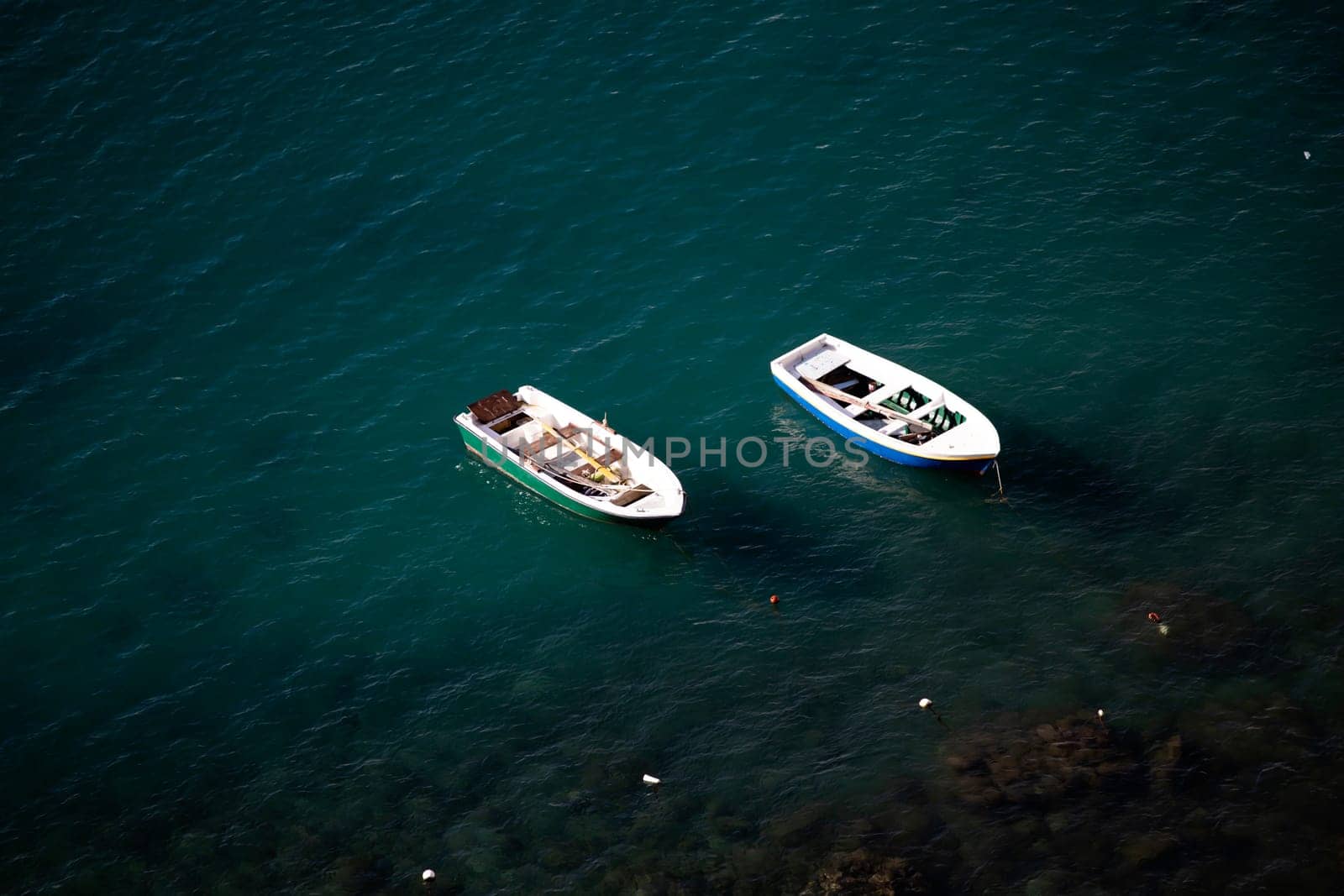 Aerial view of fishing boats on the Island of Procida, Italy