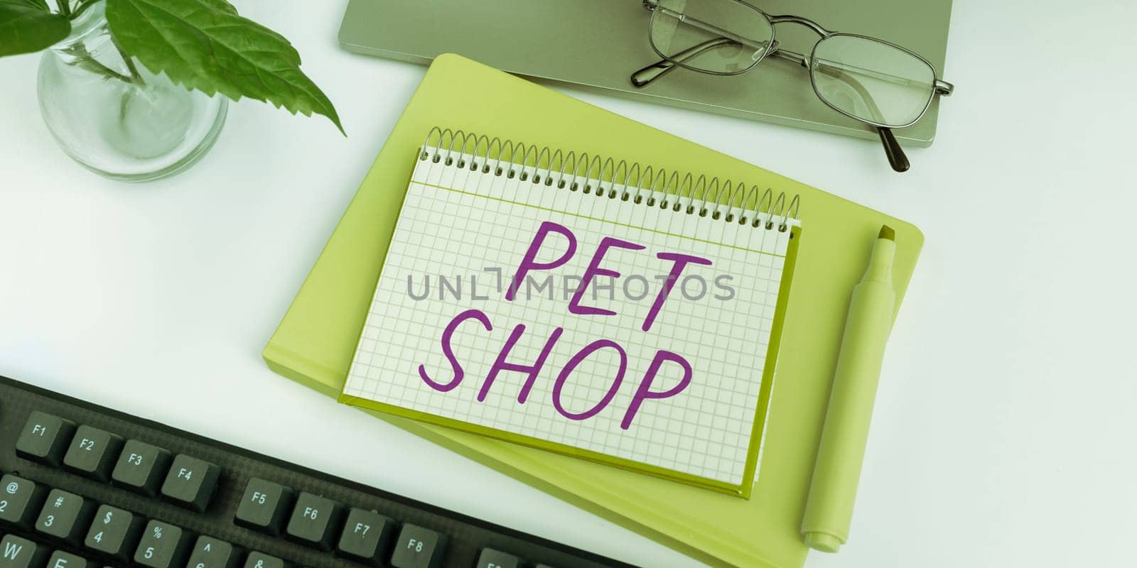 Conceptual caption Pet Shop, Business idea Retail business that sells different kinds of animals to the public