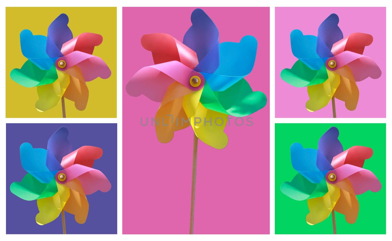 A plastic windmill with a wooden handle. Not a toy for children.