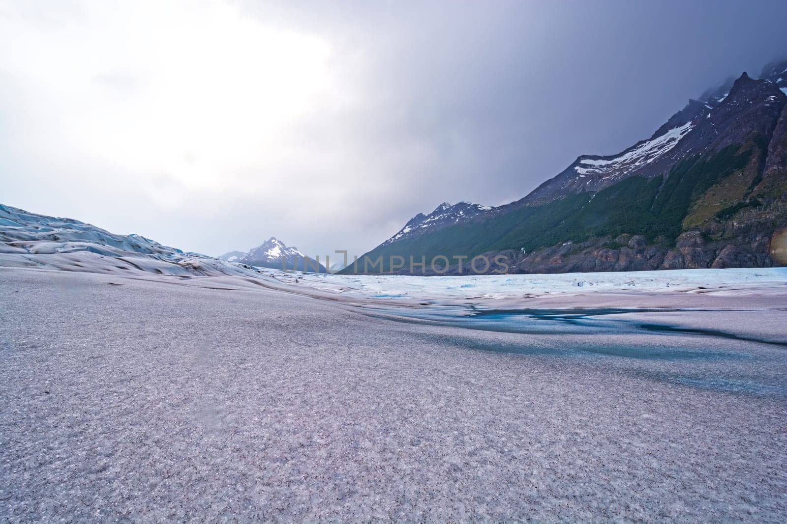 Looking Up an Alpine Glacier on the Grey Glacier in Patagonia