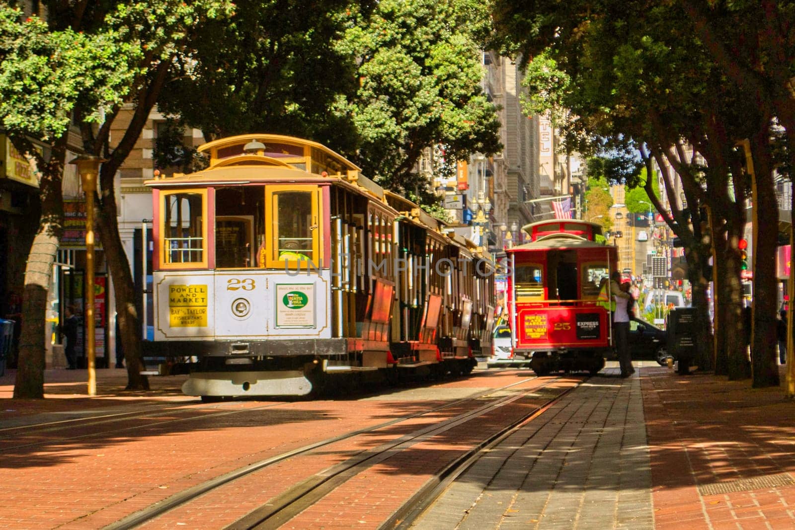 San Francisco, USA, November 2013: Street view on historical cable car tracks in San Francisco, California, United States