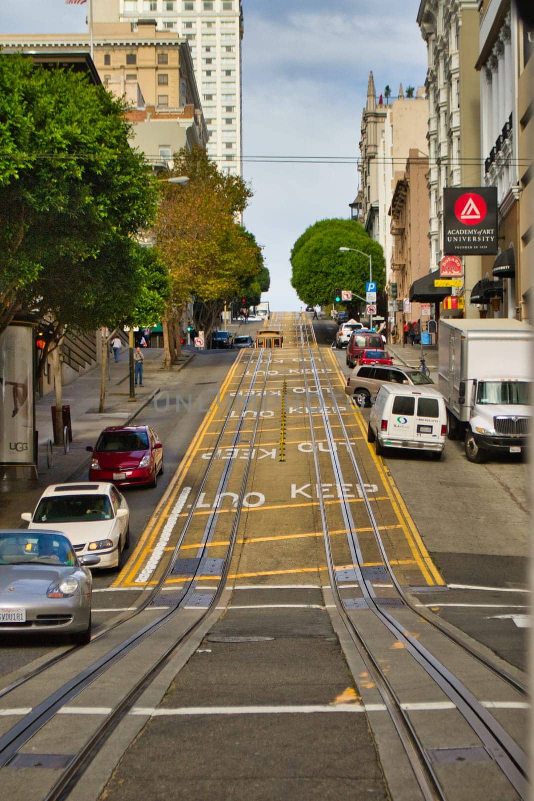San Francisco, USA, November 2013: Street view on historical cable car tracks in San Francisco, California, United States